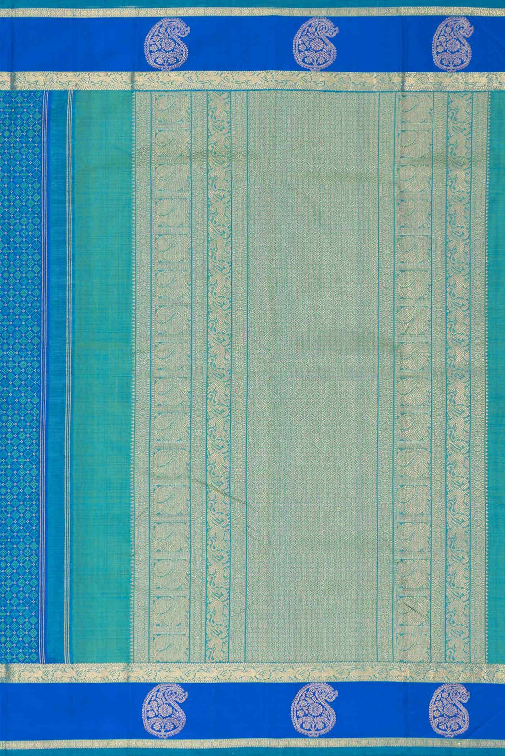 Pure Silk Pure Zari Peacock Blue Dual Tone Kanchipuram Saree