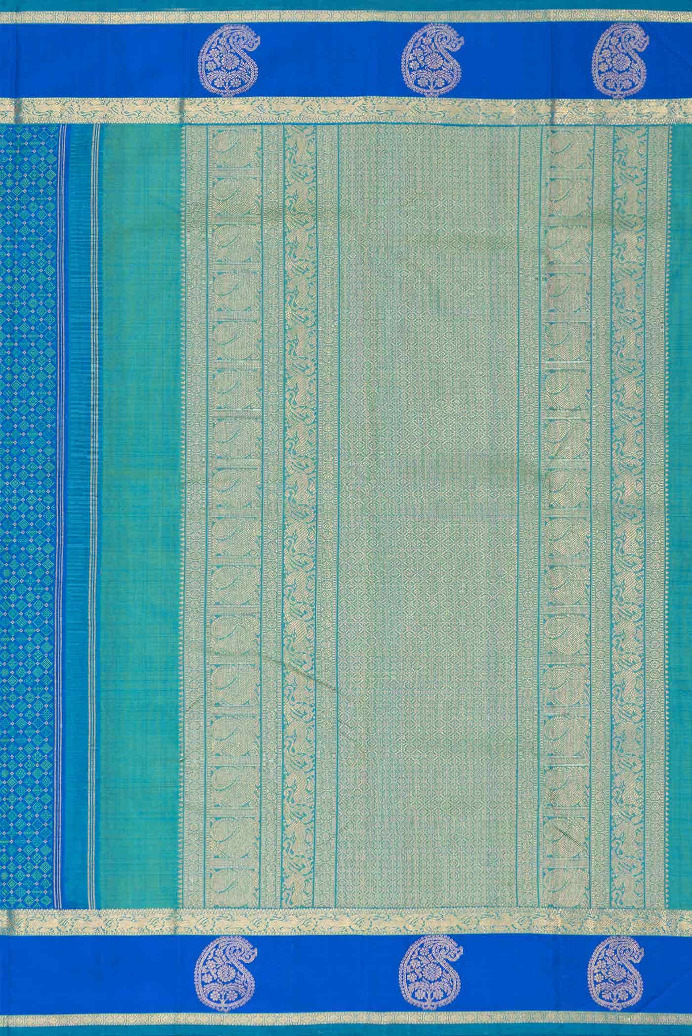 Pure Silk Pure Zari Peacock Blue Dual Tone Kanchipuram Saree