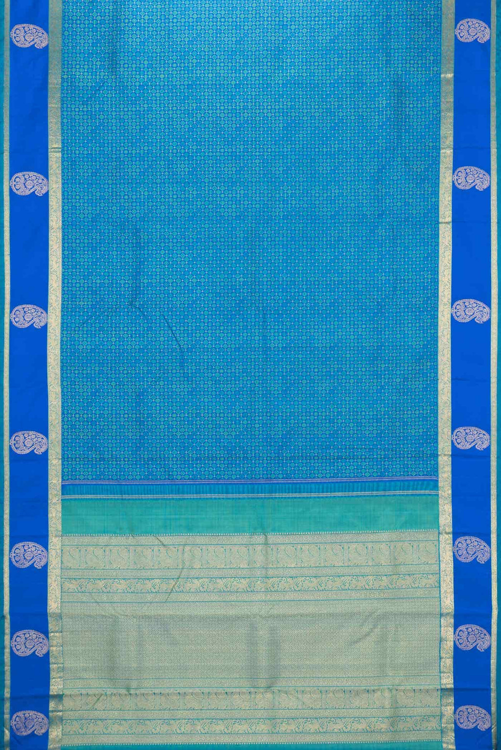Pure Silk Pure Zari Peacock Blue Dual Tone Kanchipuram Saree
