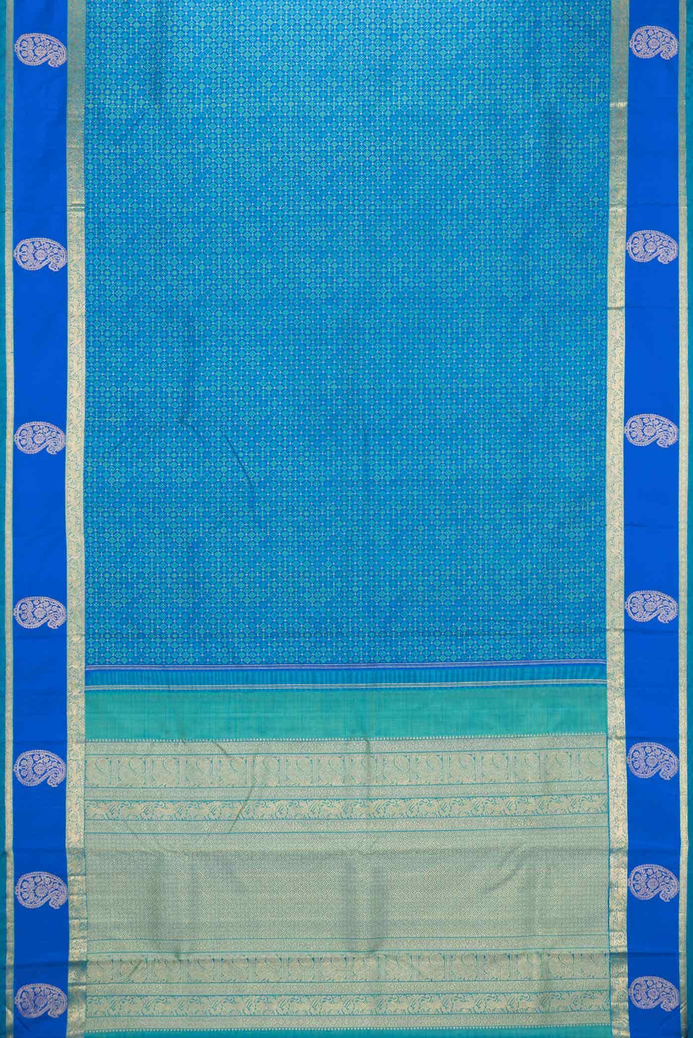 Pure Silk Pure Zari Peacock Blue Dual Tone Kanchipuram Saree