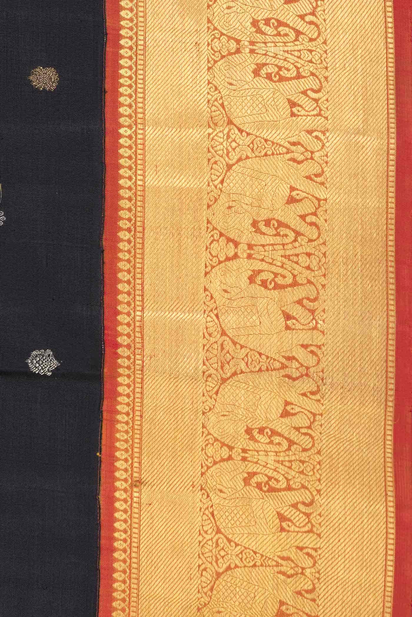 Pure Silk Pure Zari Black Dual Tone Kanchipuram Saree
