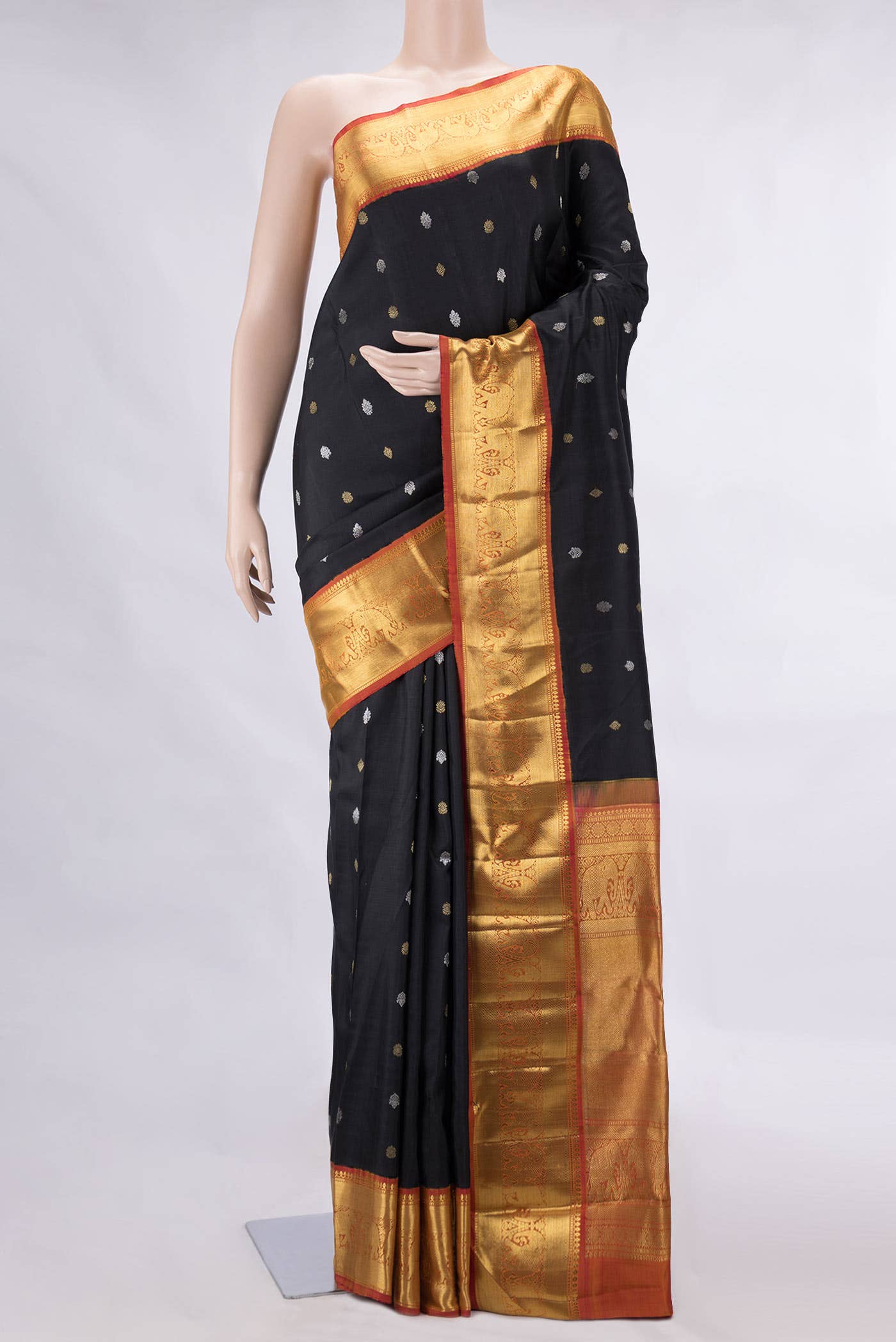 Pure Silk Pure Zari Black Dual Tone Kanchipuram Saree