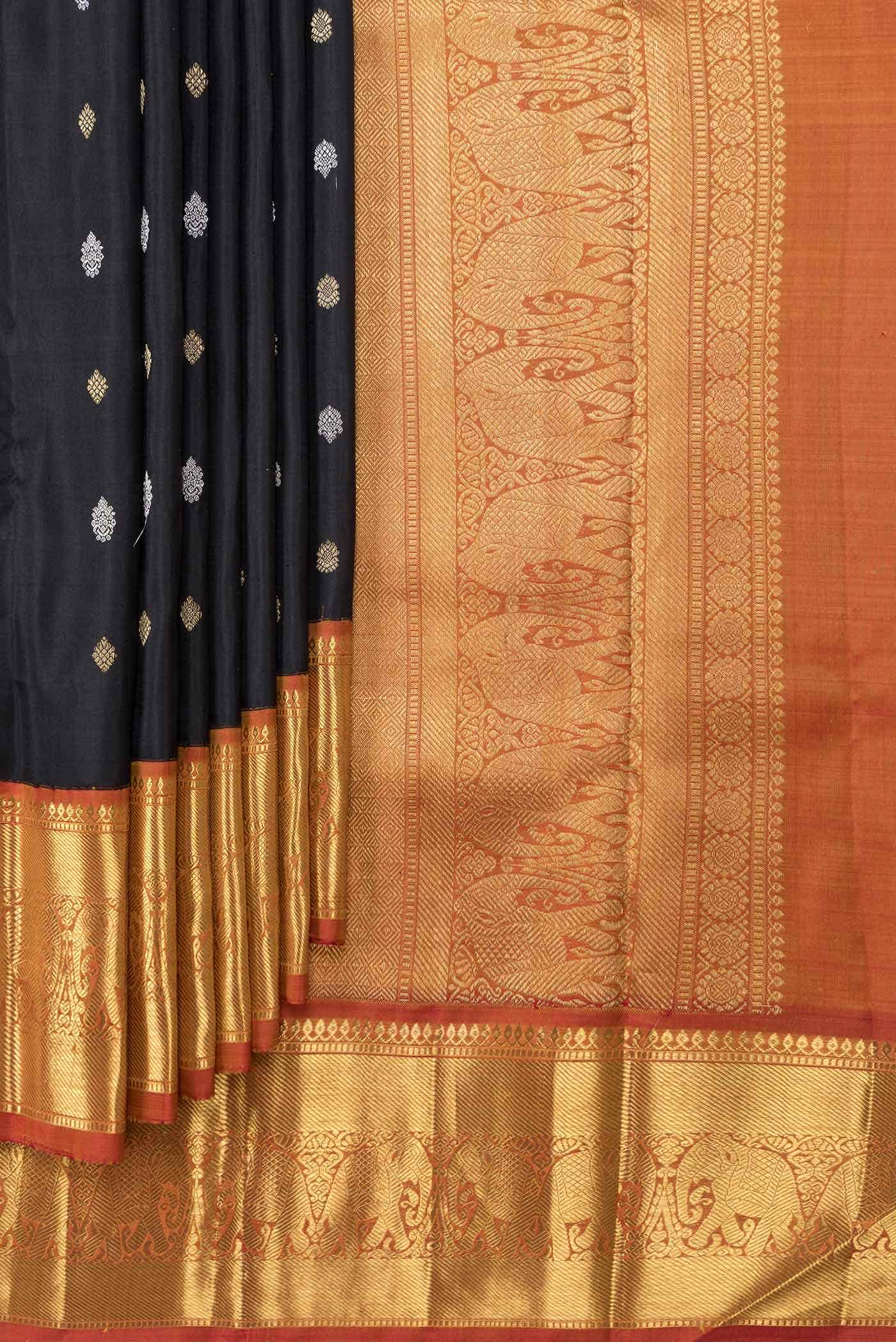 Pure Silk Pure Zari Black Dual Tone Kanchipuram Saree
