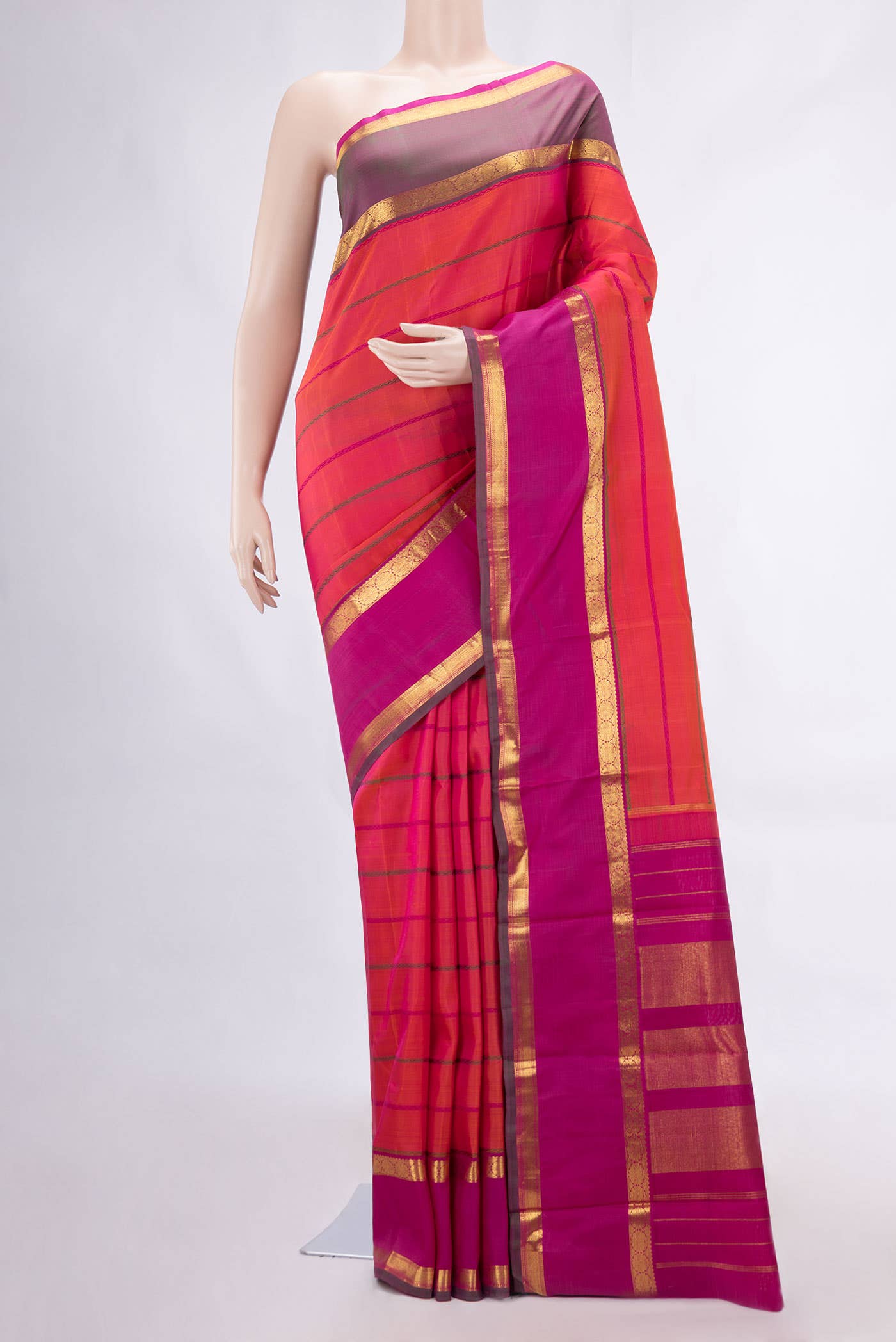 Dark Pink Dual Tone Kanchipuram Silk Saree
