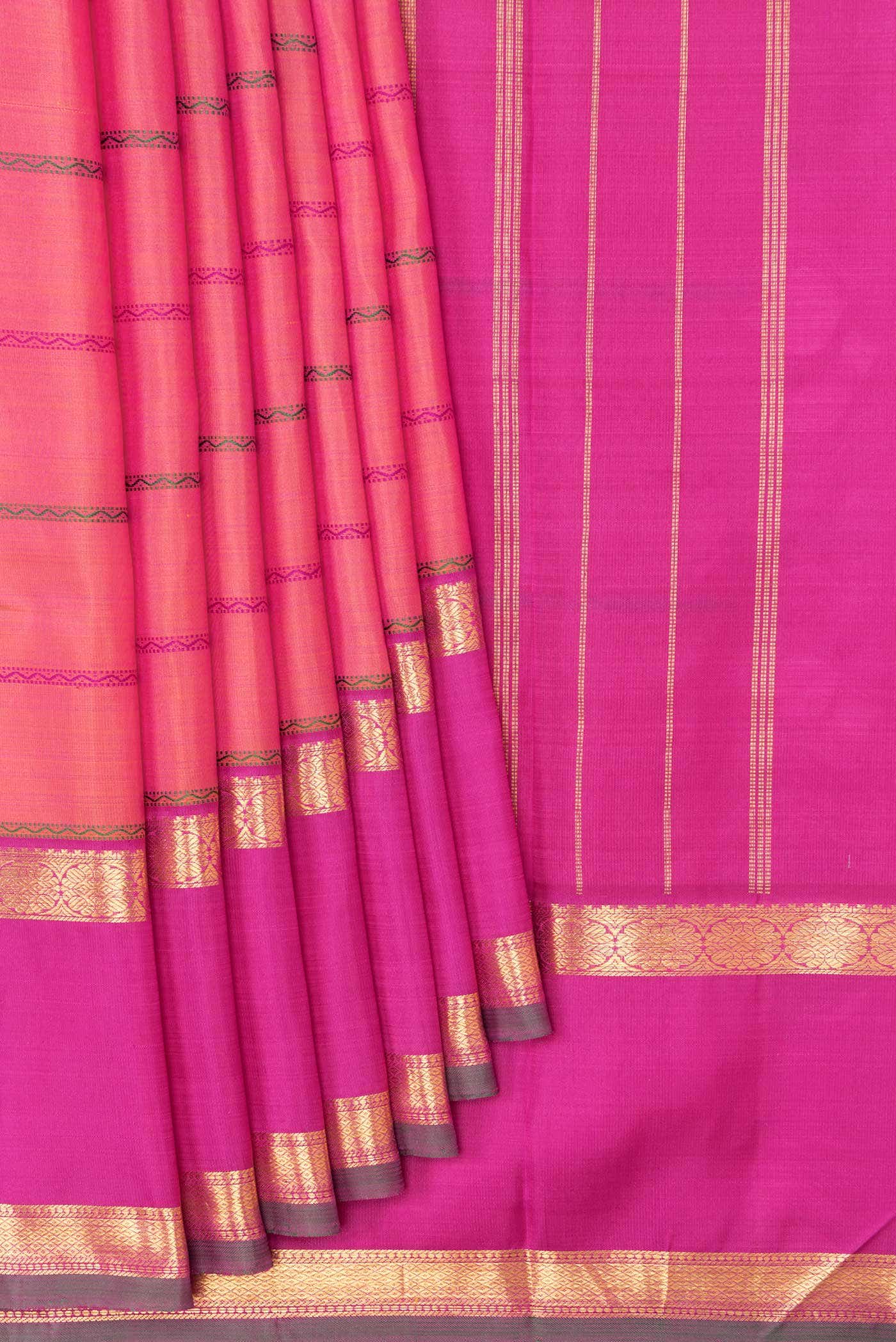 Dark Pink Dual Tone Kanchipuram Silk Saree