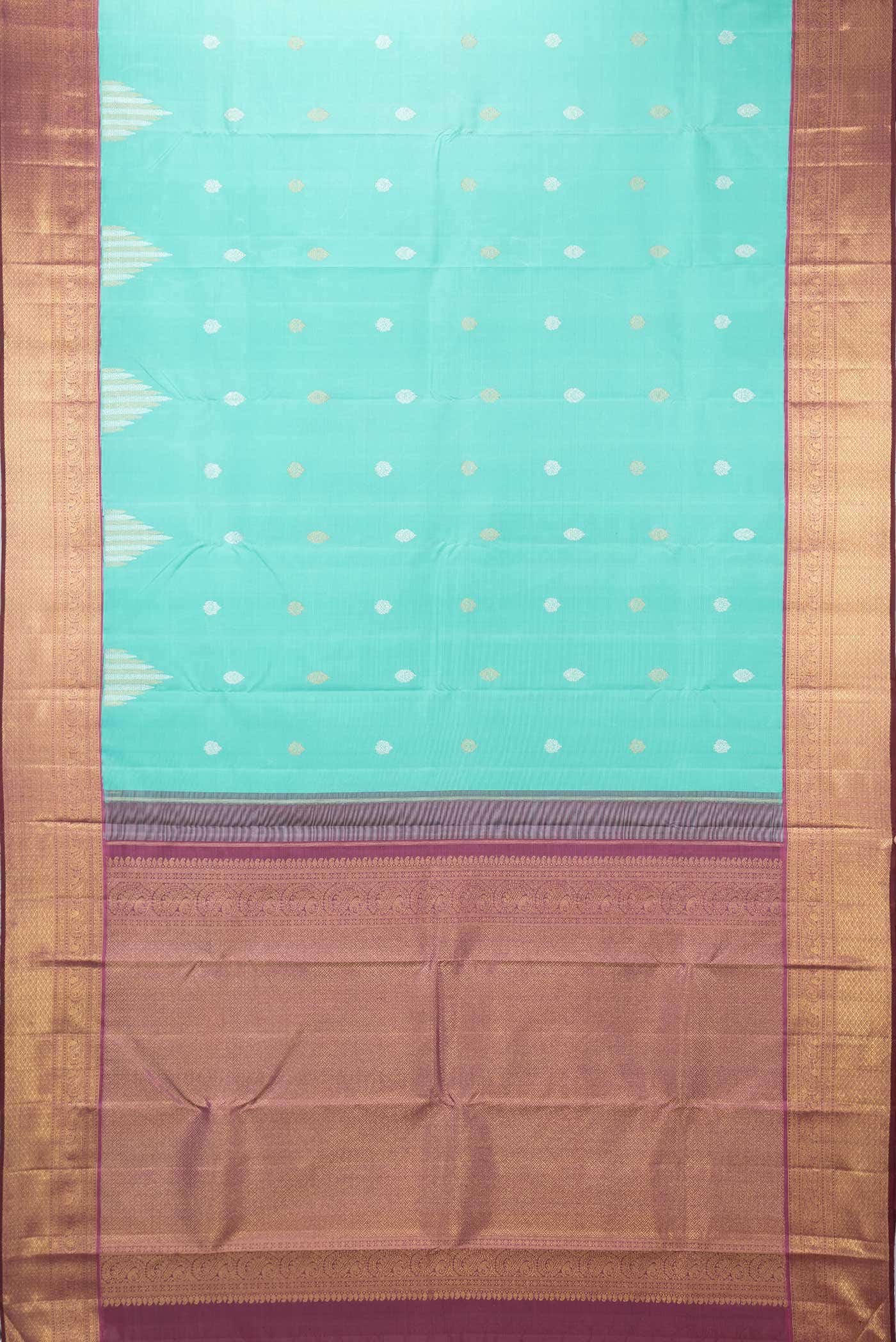 Pure Silk Pure Zari Sea Green Dual Tone Kanchipuram Saree