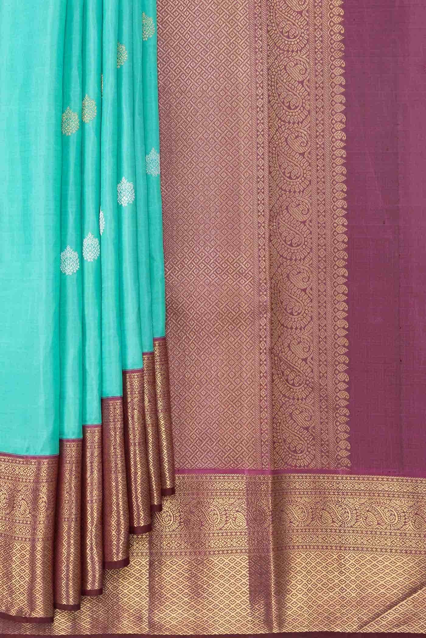 Pure Silk Pure Zari Sea Green Dual Tone Kanchipuram Saree
