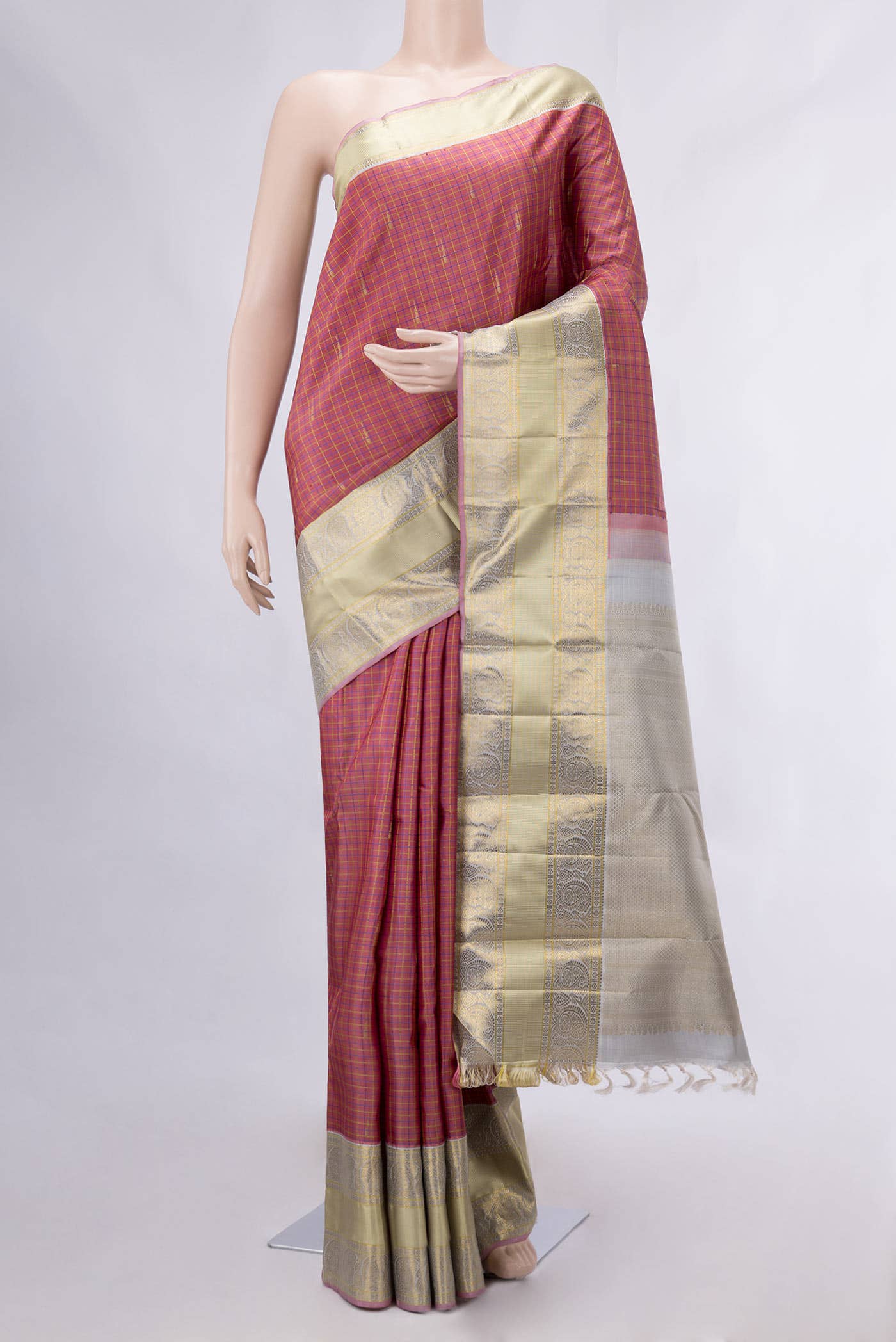 Pure Silk Pure Zari Pink Kanchipuram Saree