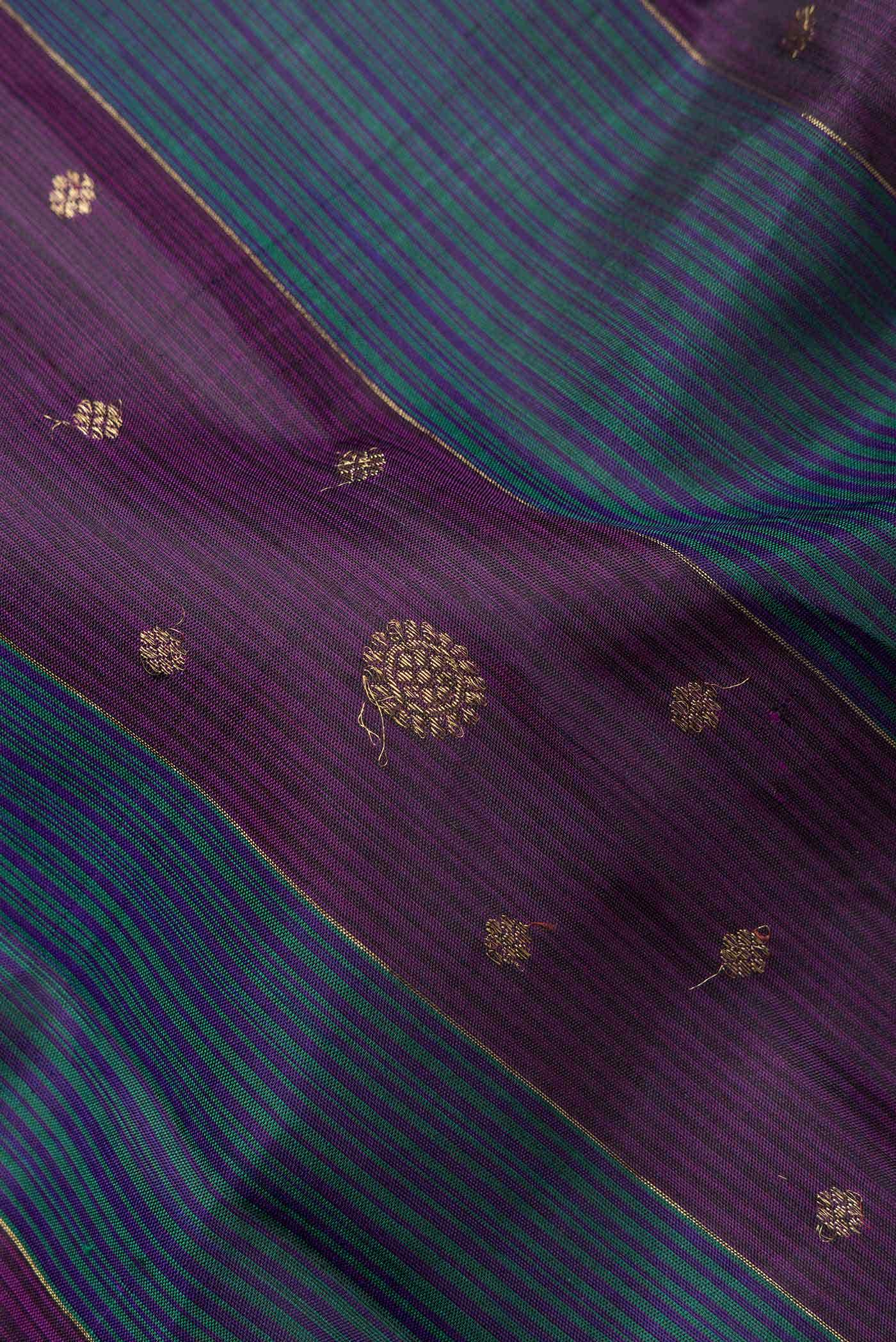 Pure Silk Pure Zari Violet and Green Dual Tone Kanchipuram Saree