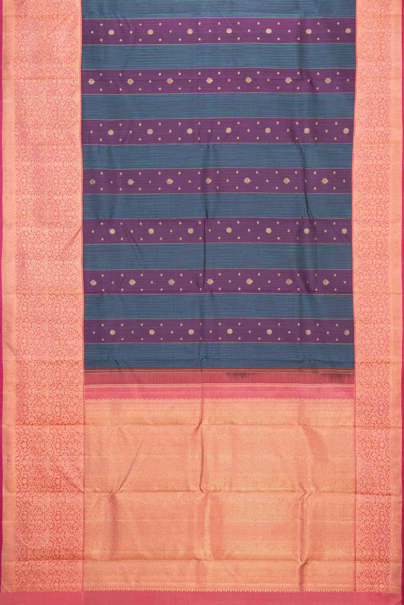 Pure Silk Pure Zari Violet and Green Dual Tone Kanchipuram Saree