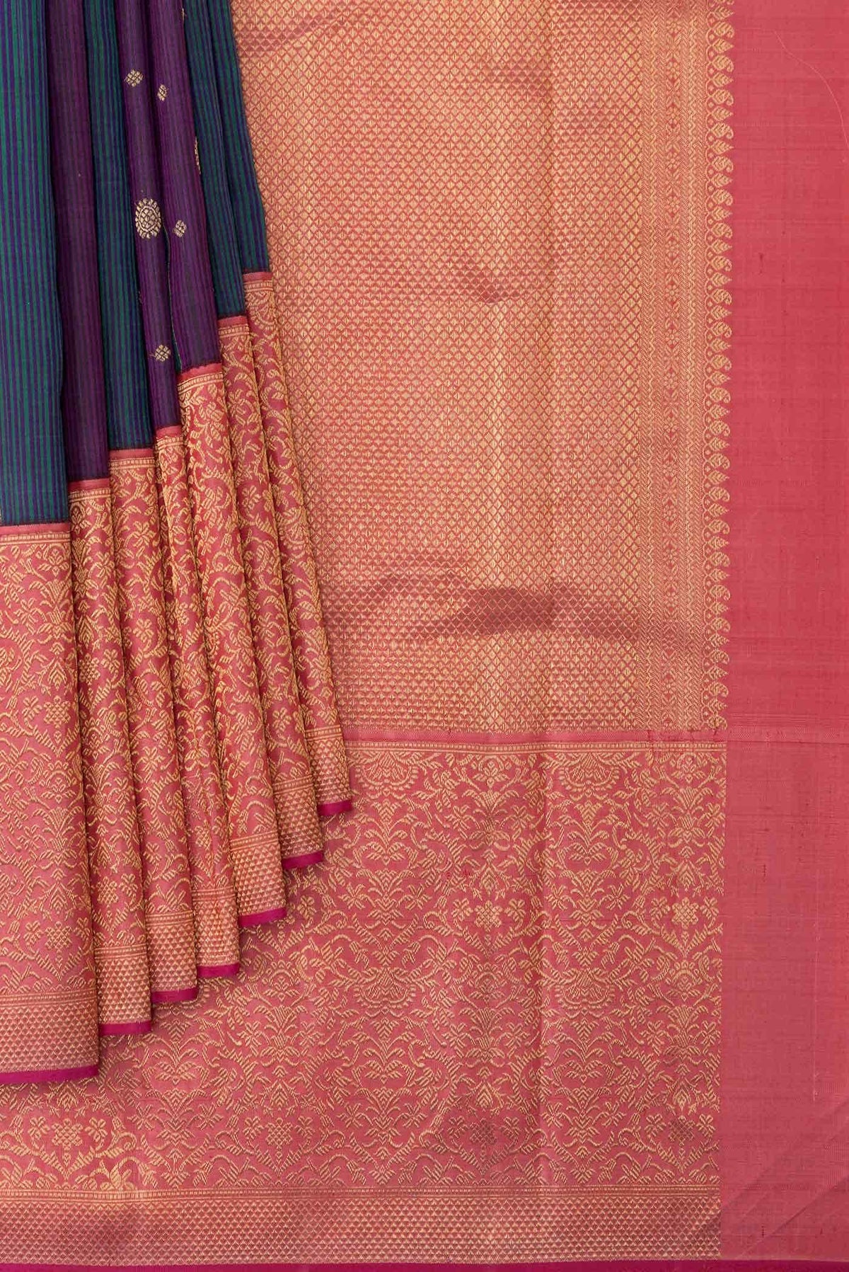 Pure Silk Pure Zari Violet and Green Dual Tone Kanjivaram Saree