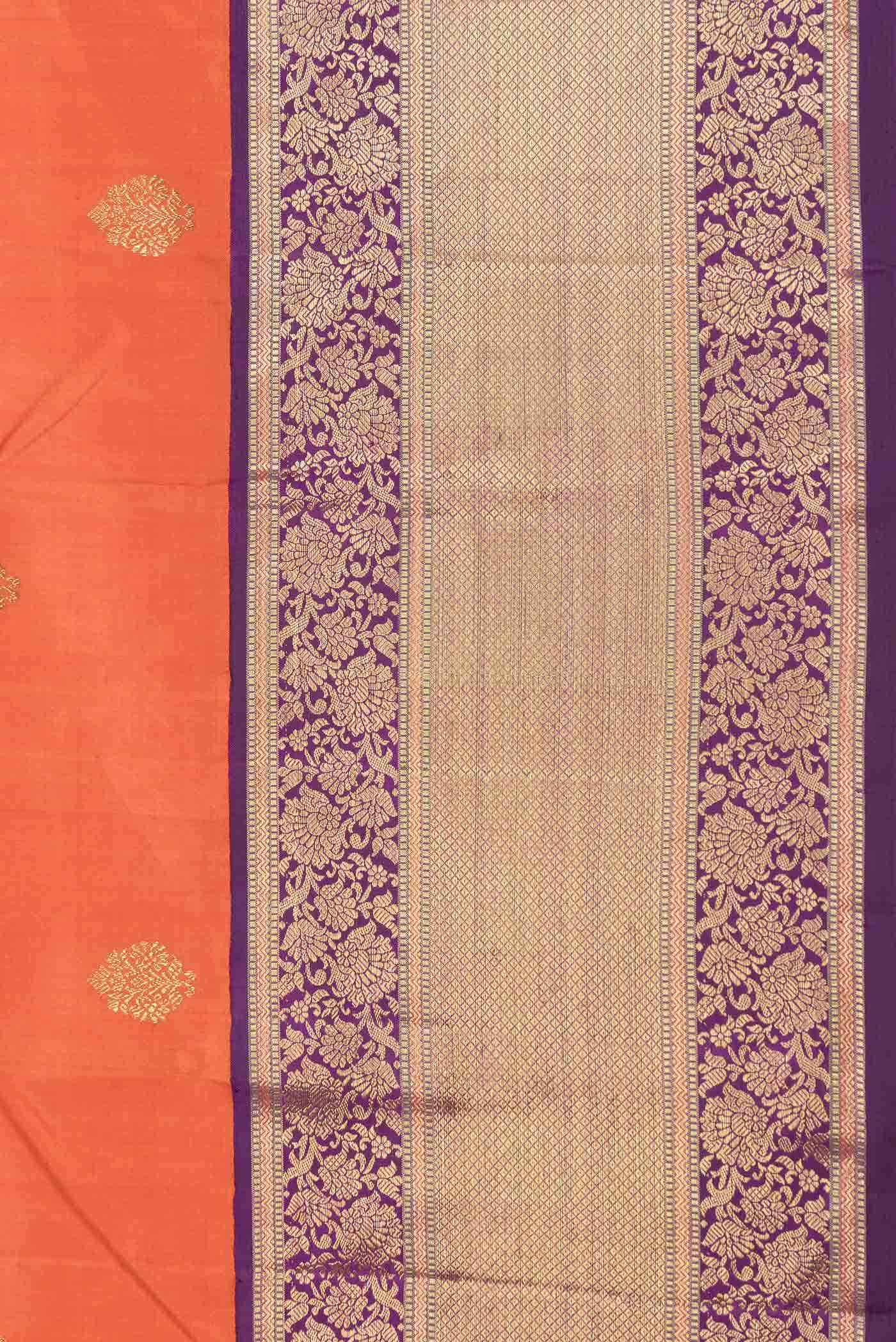 Pure Silk Pure Zari Brick Orange Dual Tone Kanchipuram Saree