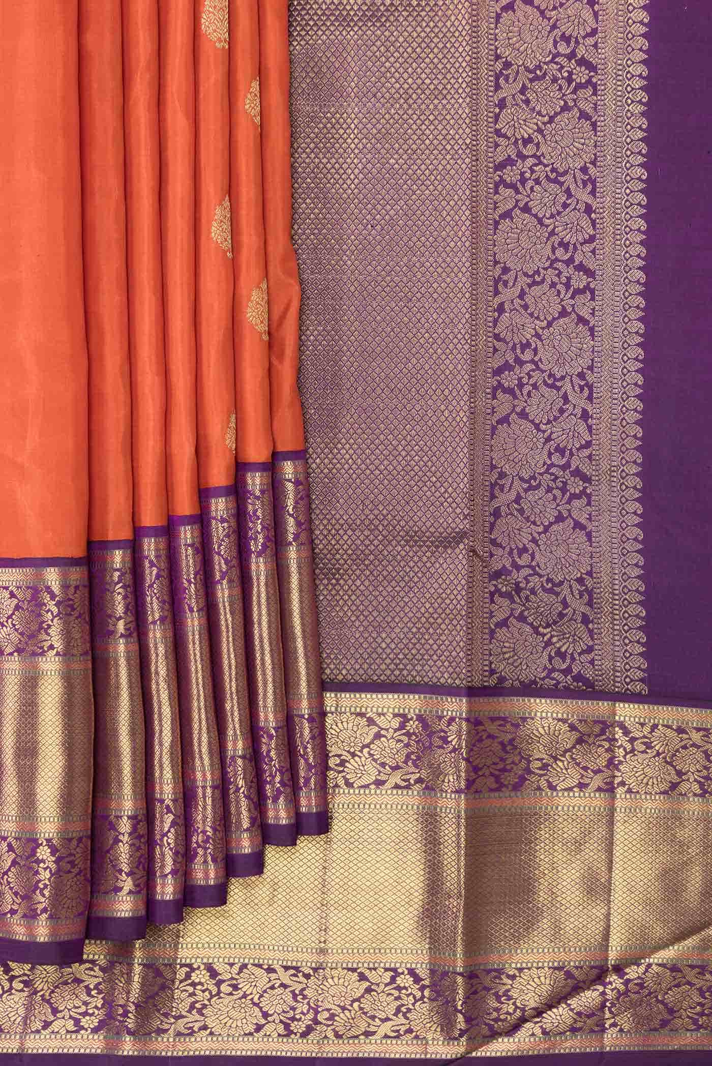 Pure Silk Pure Zari Brick Orange Dual Tone Kanchipuram Saree