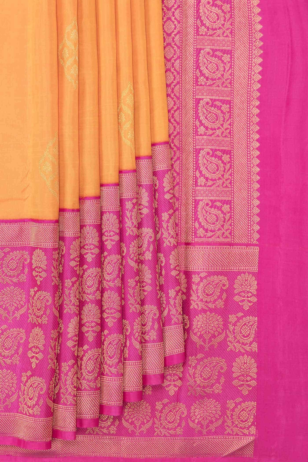 Pure Silk Pure Zari Orange Dual Tone Kanchipuram Saree