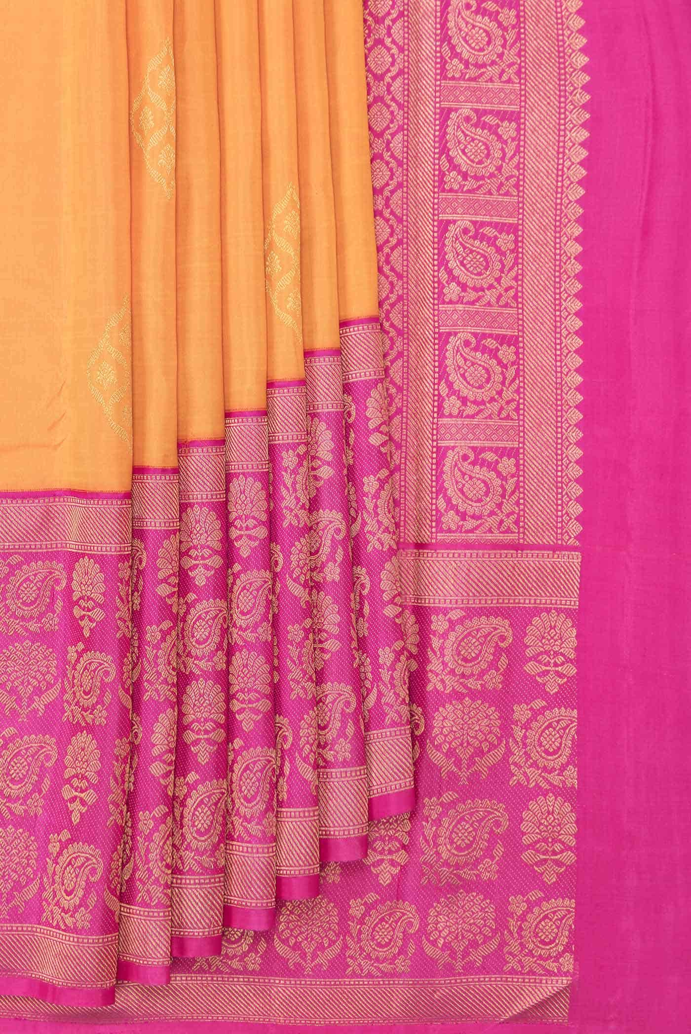 Pure Silk Pure Zari Orange Dual Tone Kanchipuram Saree