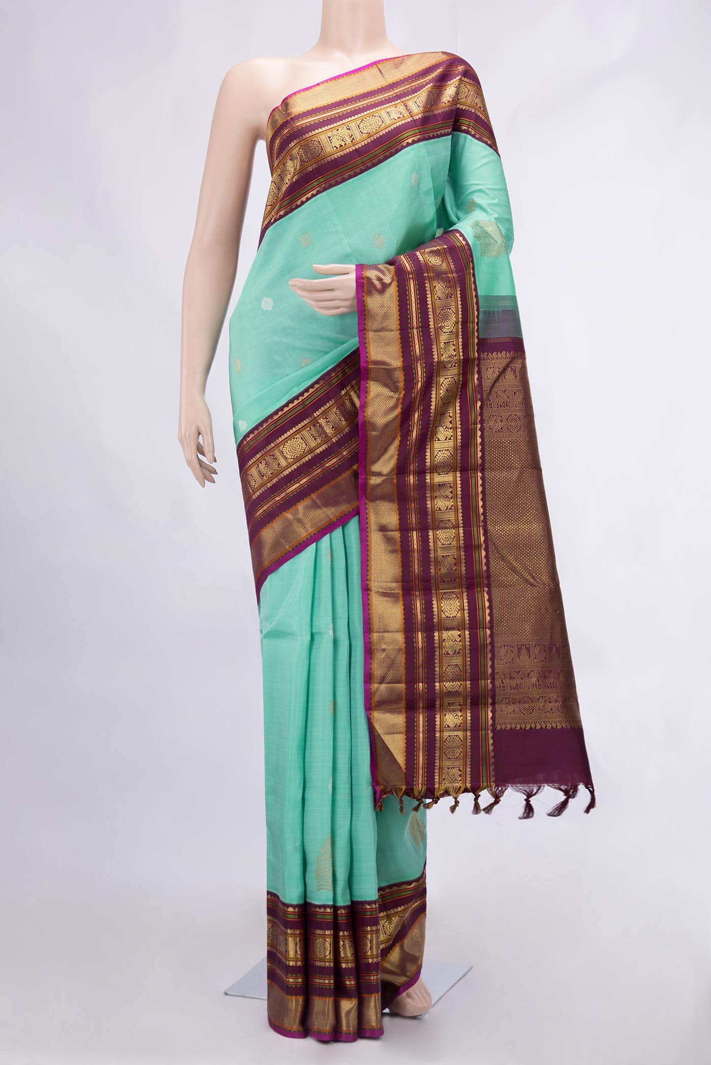 Pure Silk Pure Zari Sea Green Kanchipuram Saree