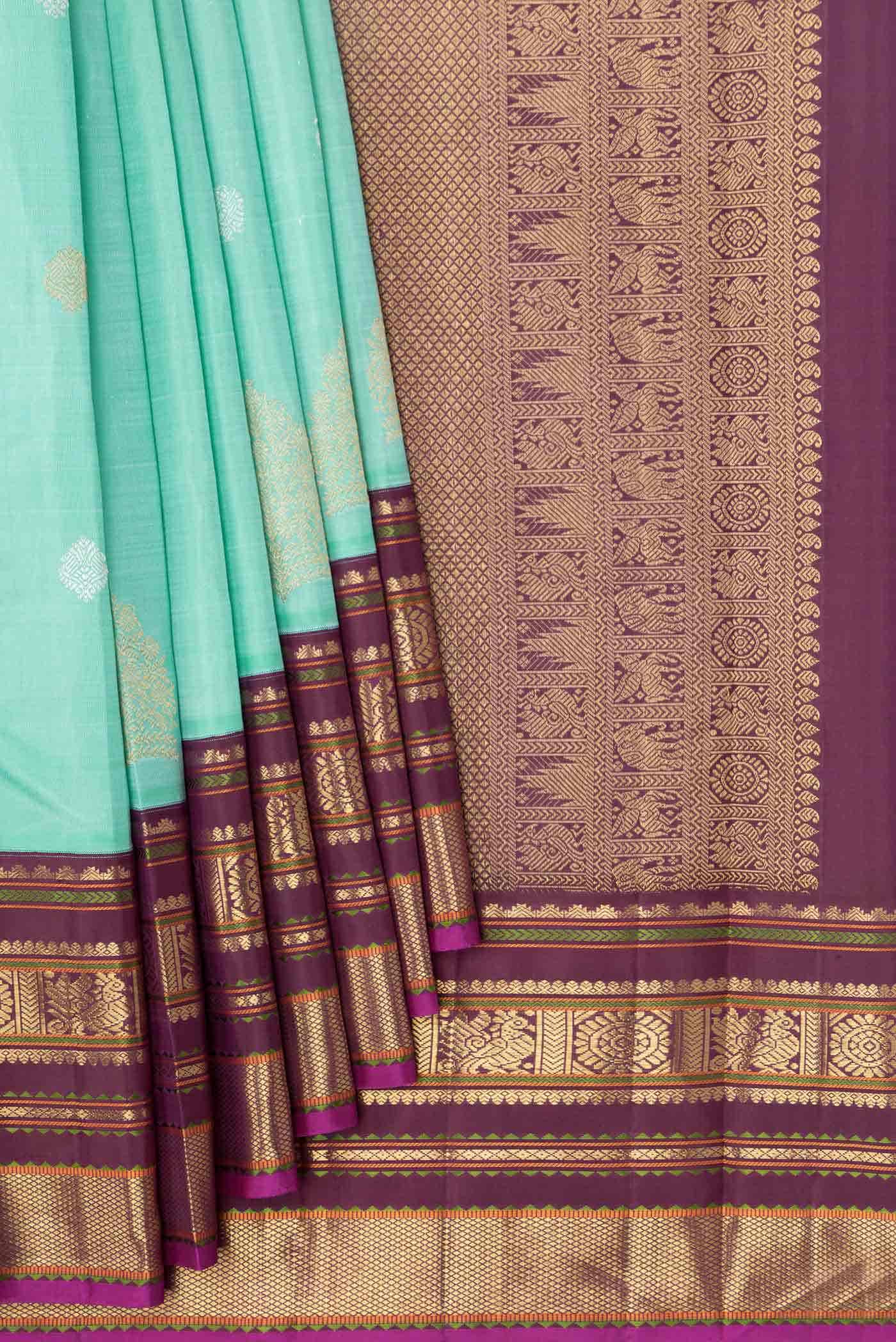 Pure Silk Pure Zari Sea Green Kanchipuram Saree