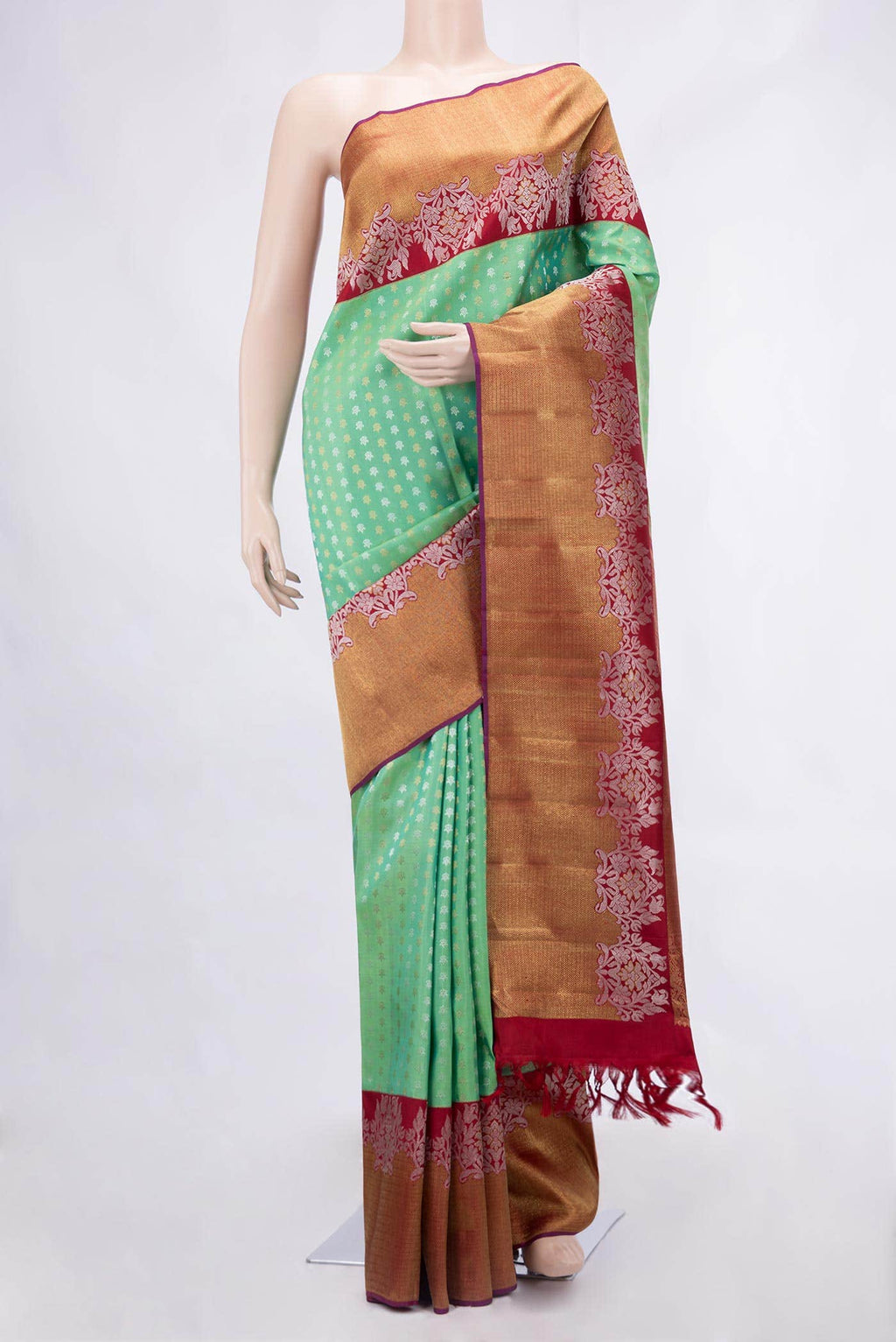Pure Silk Pure Zari Sea Green Kanchipuram Saree