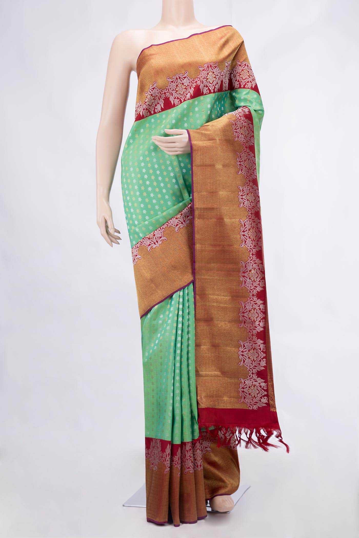 Pure Silk Pure Zari Sea Green Kanchipuram Saree