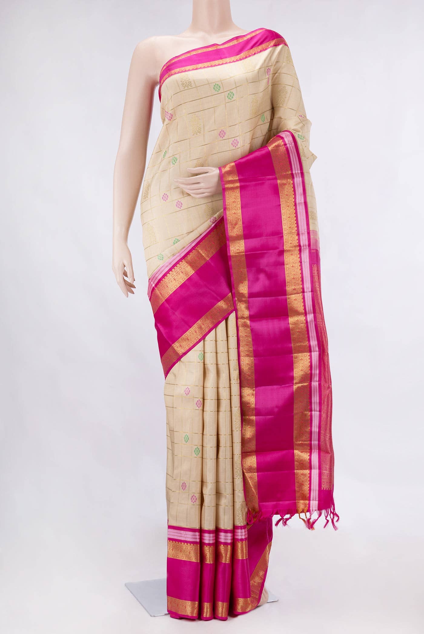 Pure Silk Pure Zari Beige Kanchipuram Saree