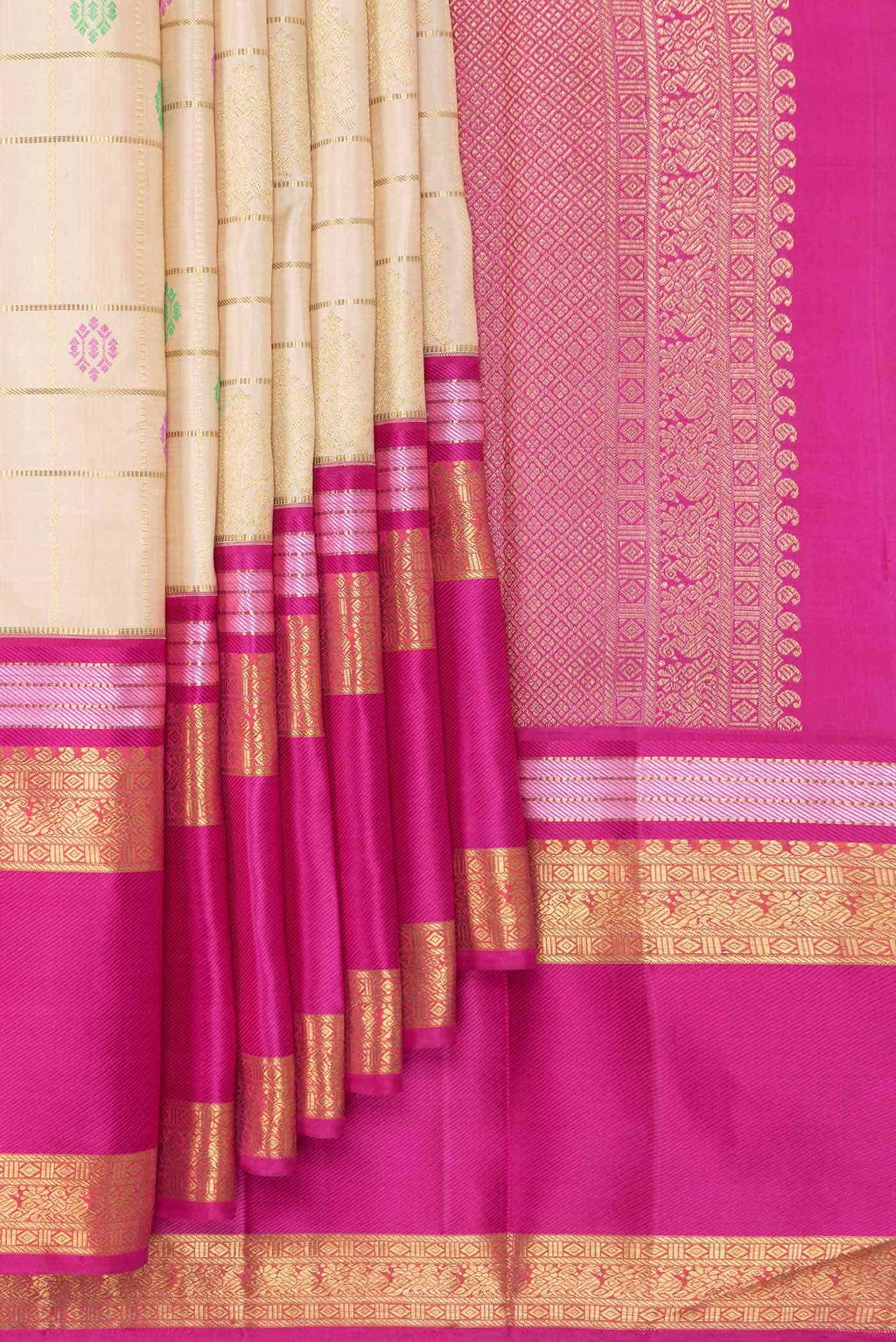 Pure Silk Pure Zari Beige Kanchipuram Saree