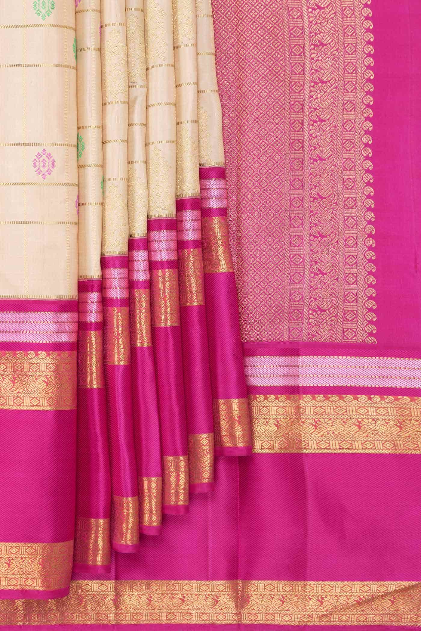 Pure Silk Pure Zari Beige Kanchipuram Saree