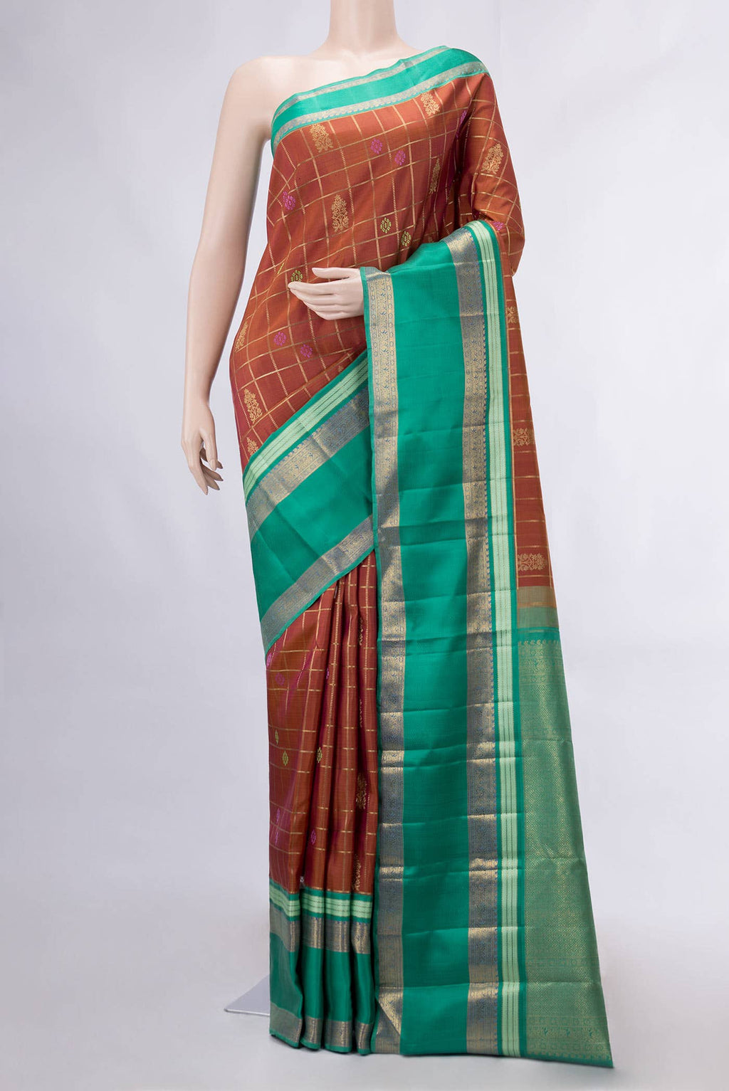 Pure Silk Pure Zari Bronze Dual Tone Kanchipuram Saree