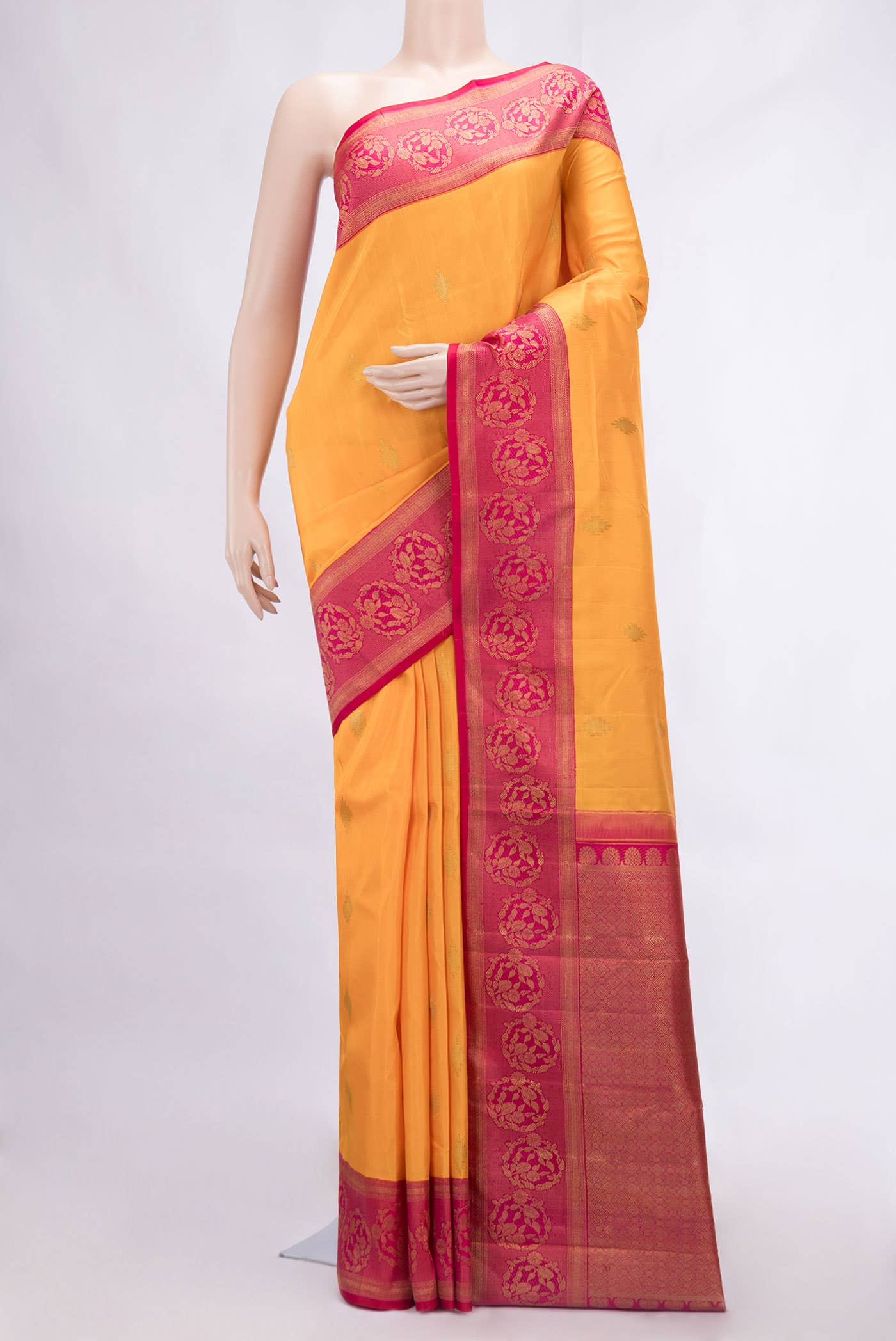 Pure Silk Pure Zari Orange Dual Tone Kanchipuram Saree