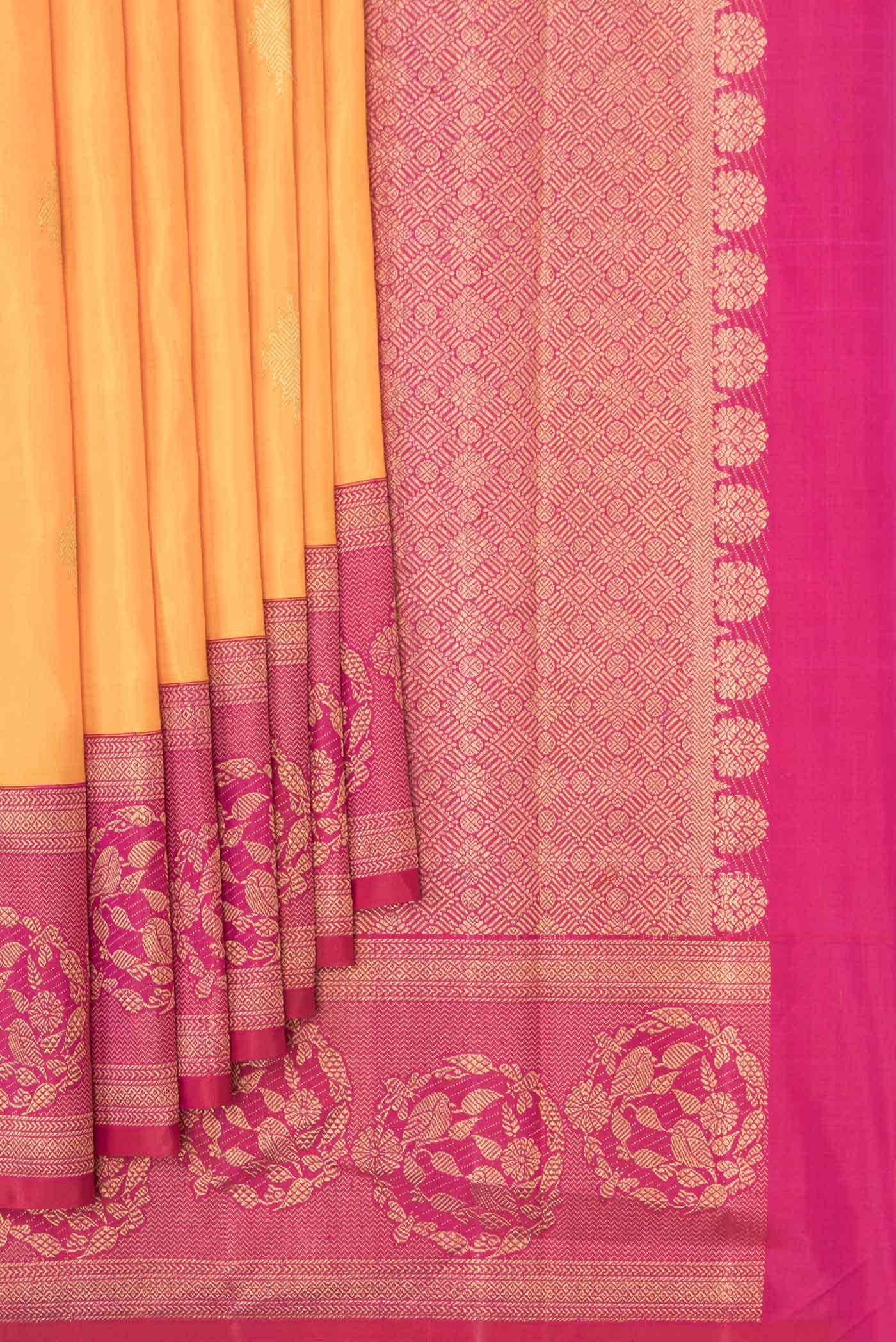 Pure Silk Pure Zari Orange Dual Tone Kanchipuram Saree