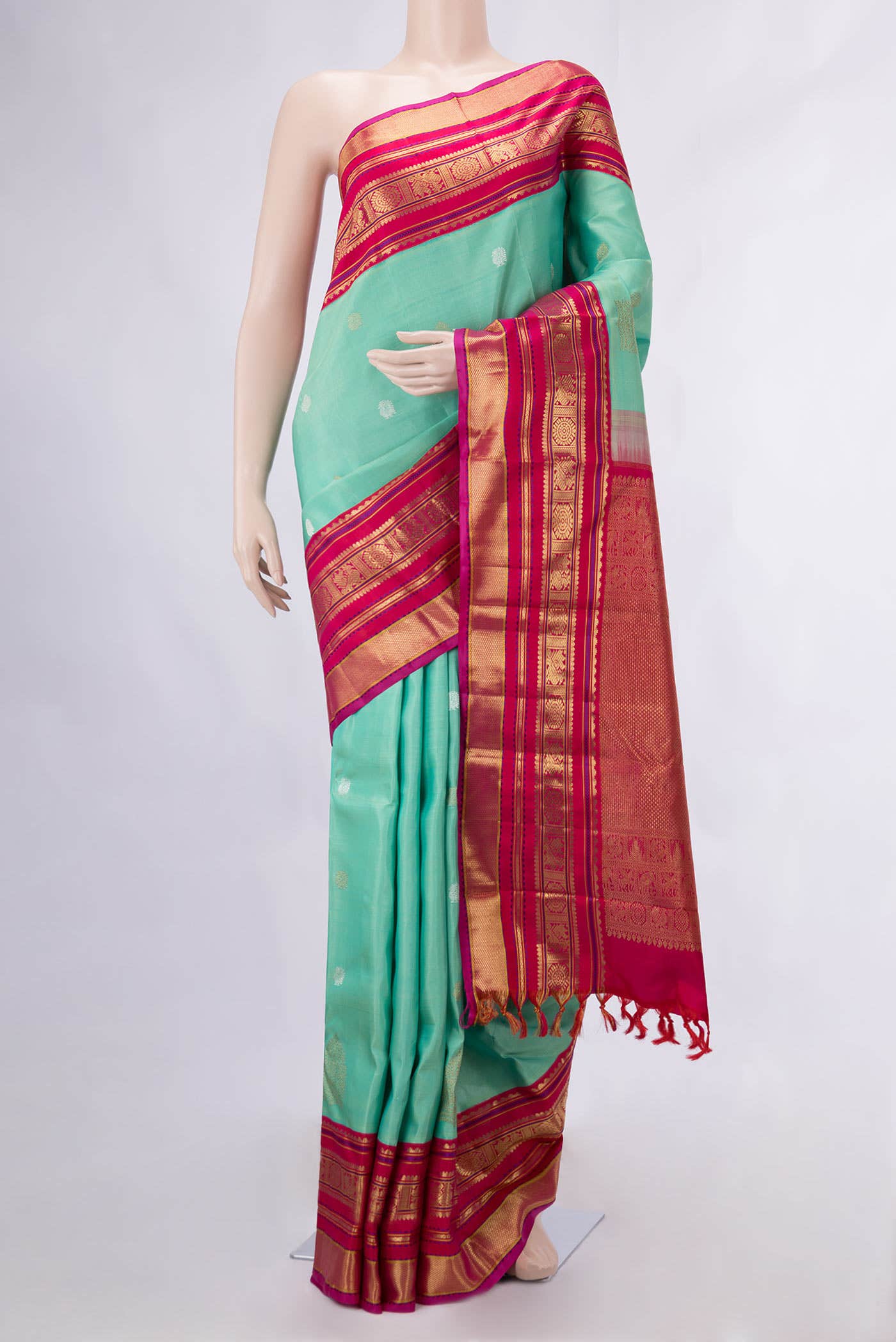 Pure Silk Pure Zari Sea Green Dual Tone Kanchipuram Saree