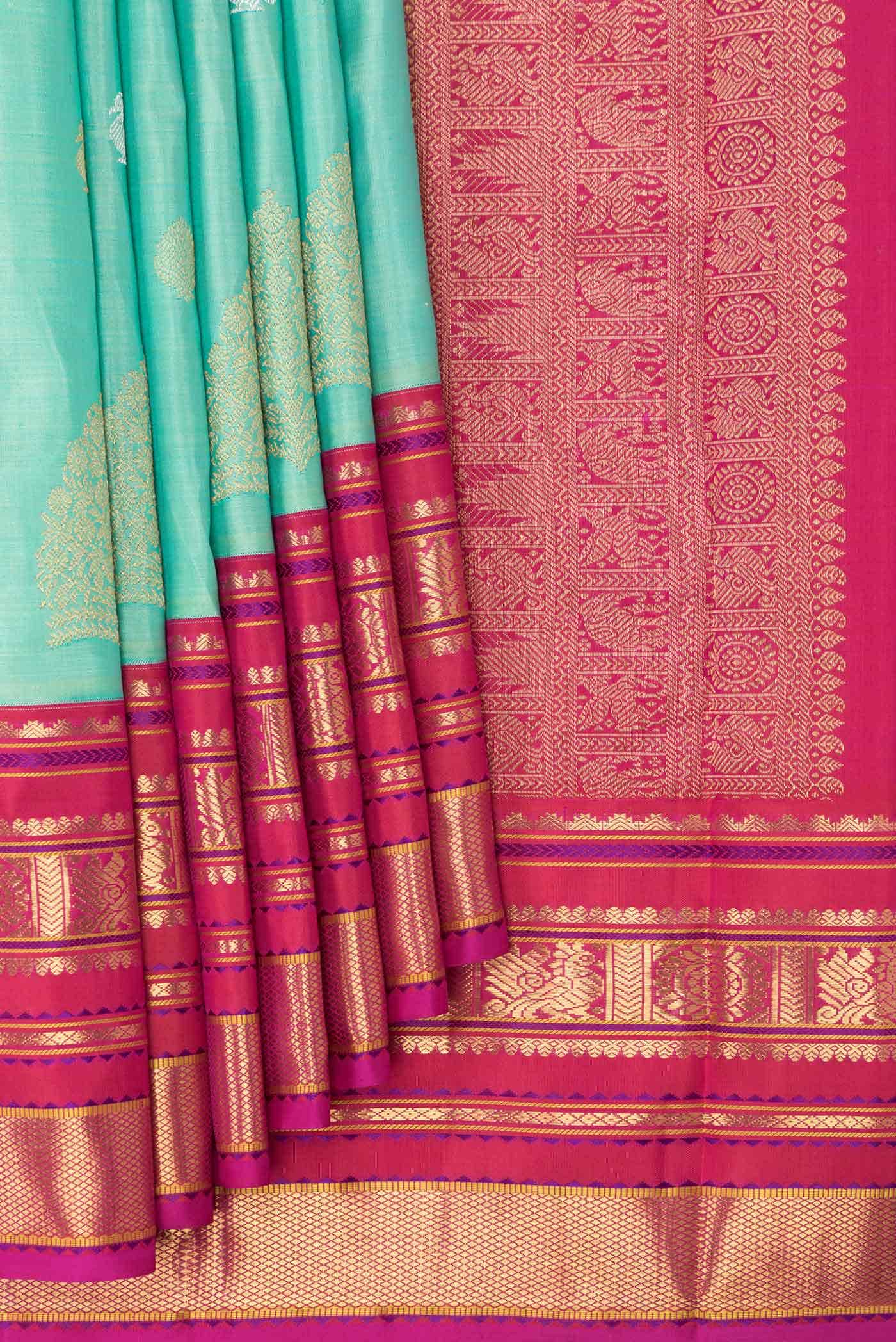 Pure Silk Pure Zari Sea Green Dual Tone Kanchipuram Saree