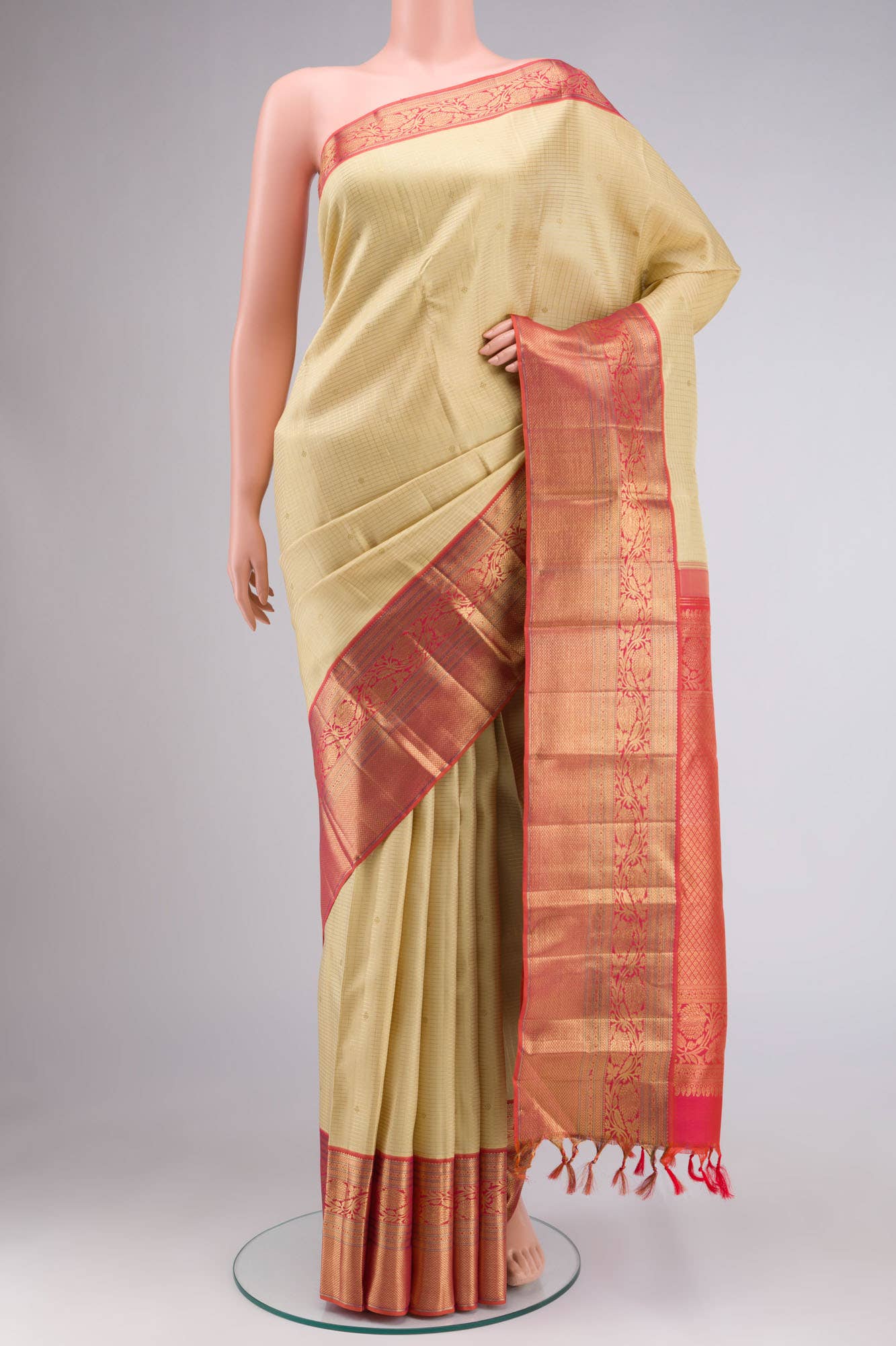 Pure Silk Pure Zari Beige Kanchipuram Saree