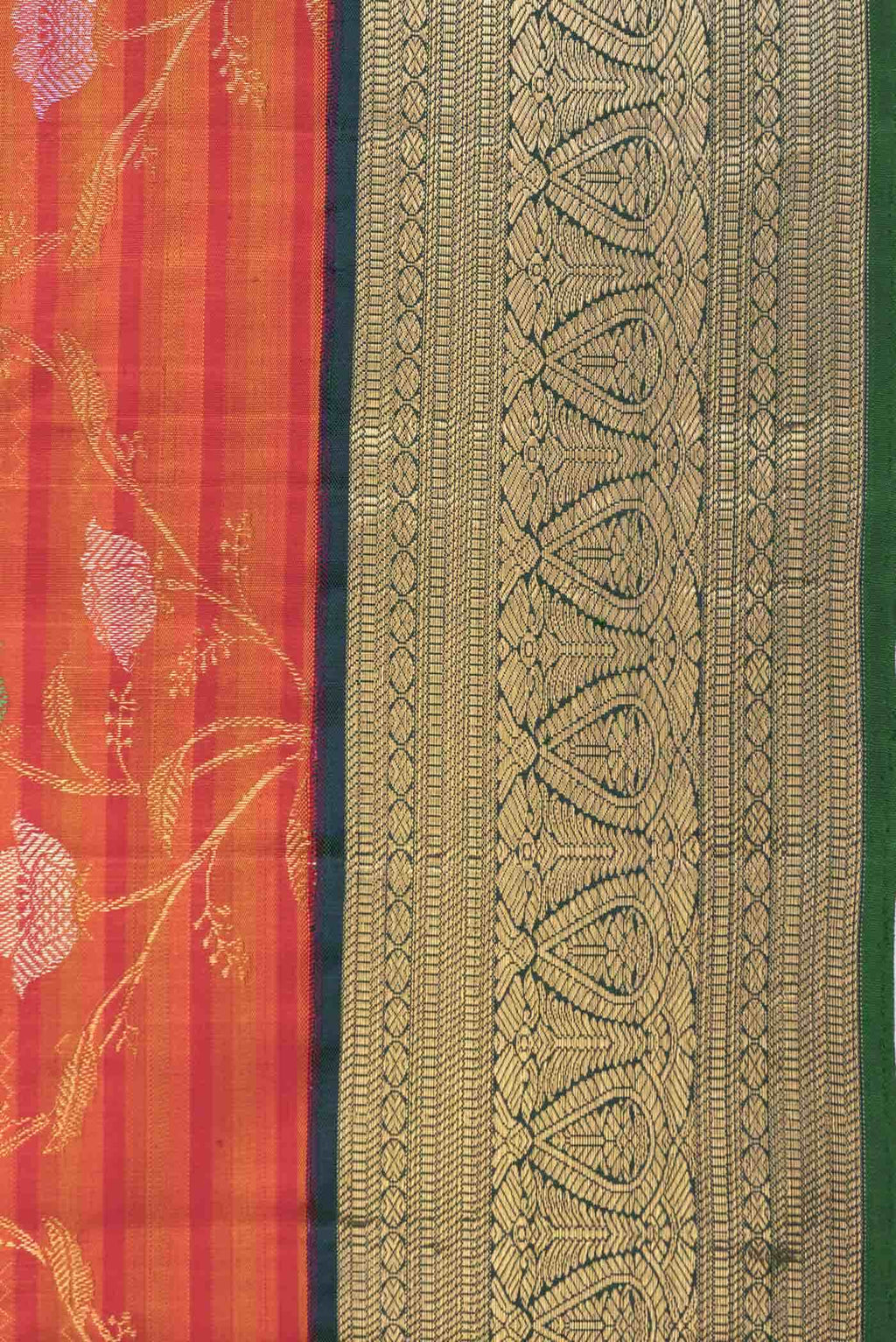 Pure Silk Pure Zari Orange Dual Tone Kanchipuram Saree