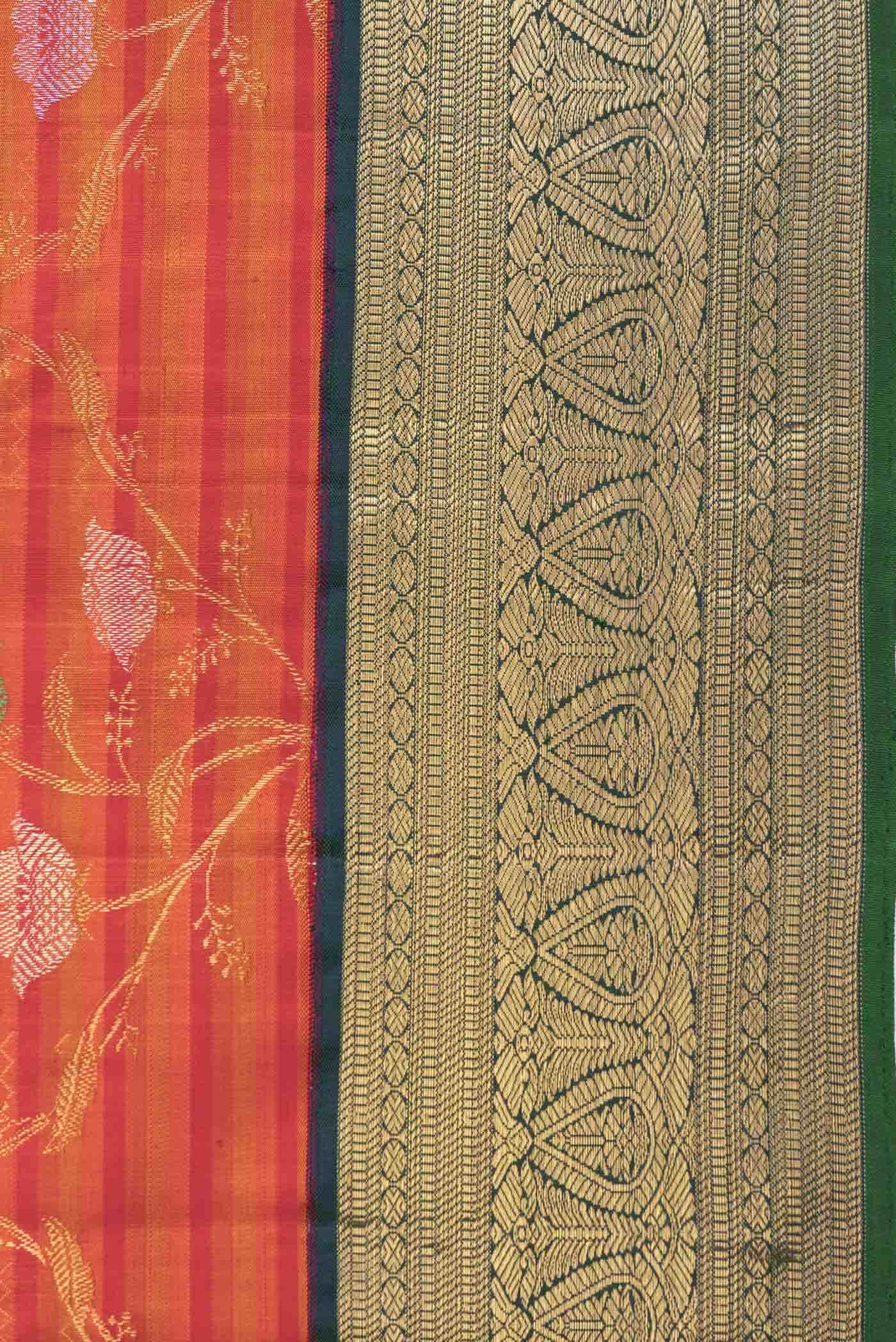 Pure Silk Pure Zari Orange Dual Tone Kanchipuram Saree