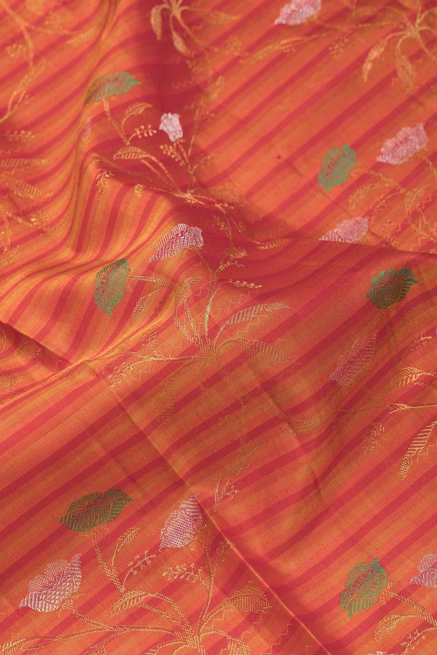 Pure Silk Pure Zari Orange Dual Tone Kanchipuram Saree