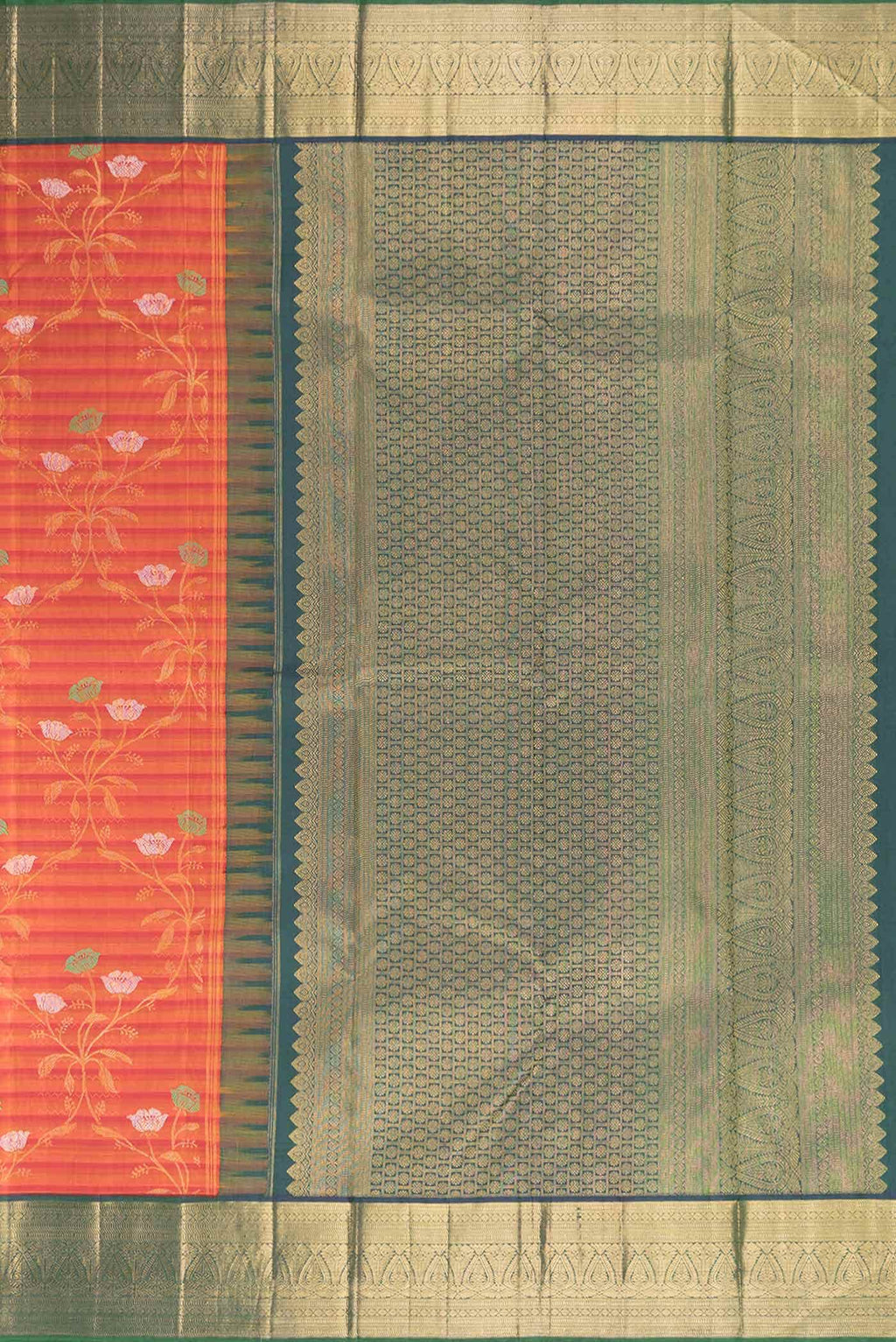 Pure Silk Pure Zari Orange Dual Tone Kanchipuram Saree