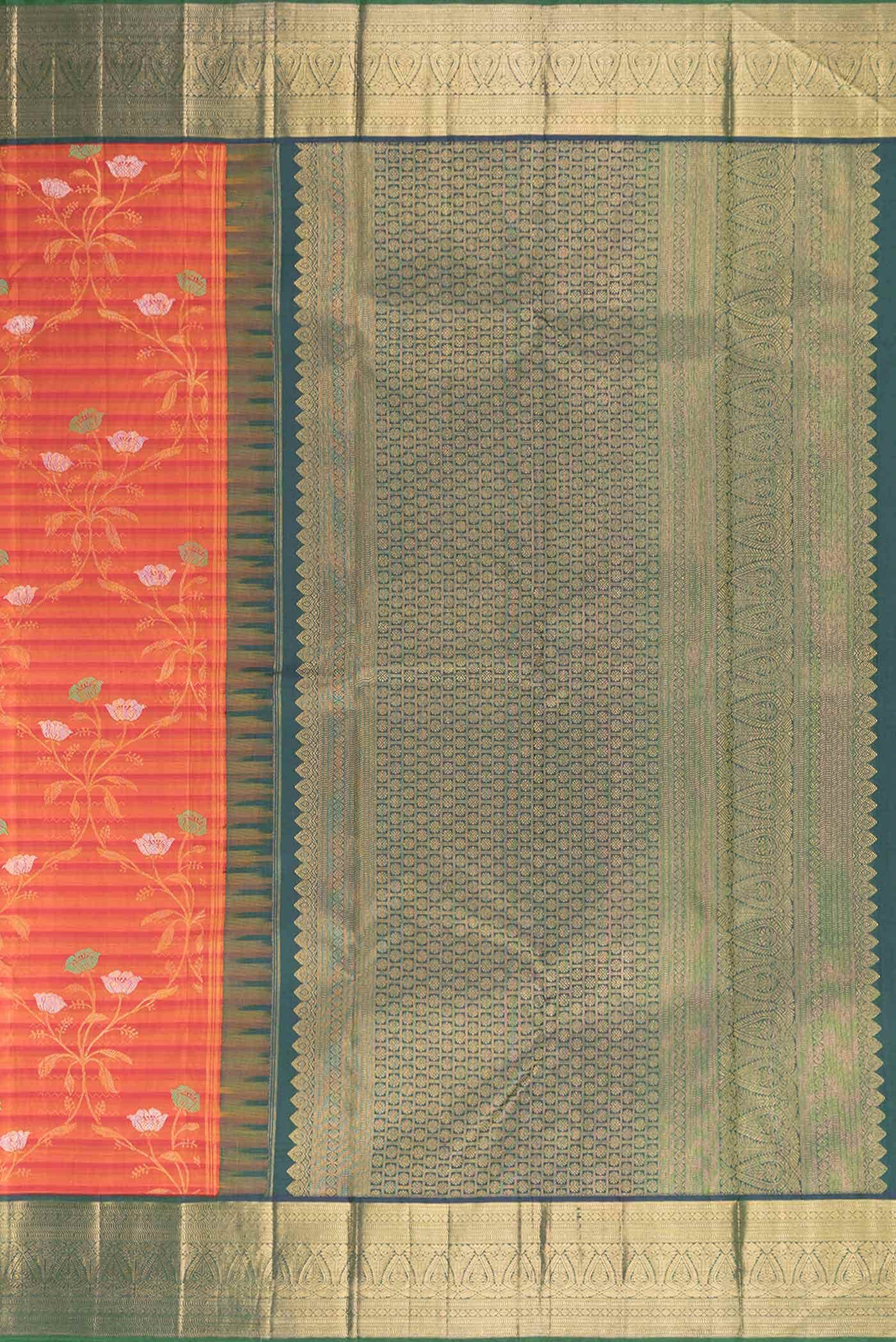 Pure Silk Pure Zari Orange Dual Tone Kanchipuram Saree