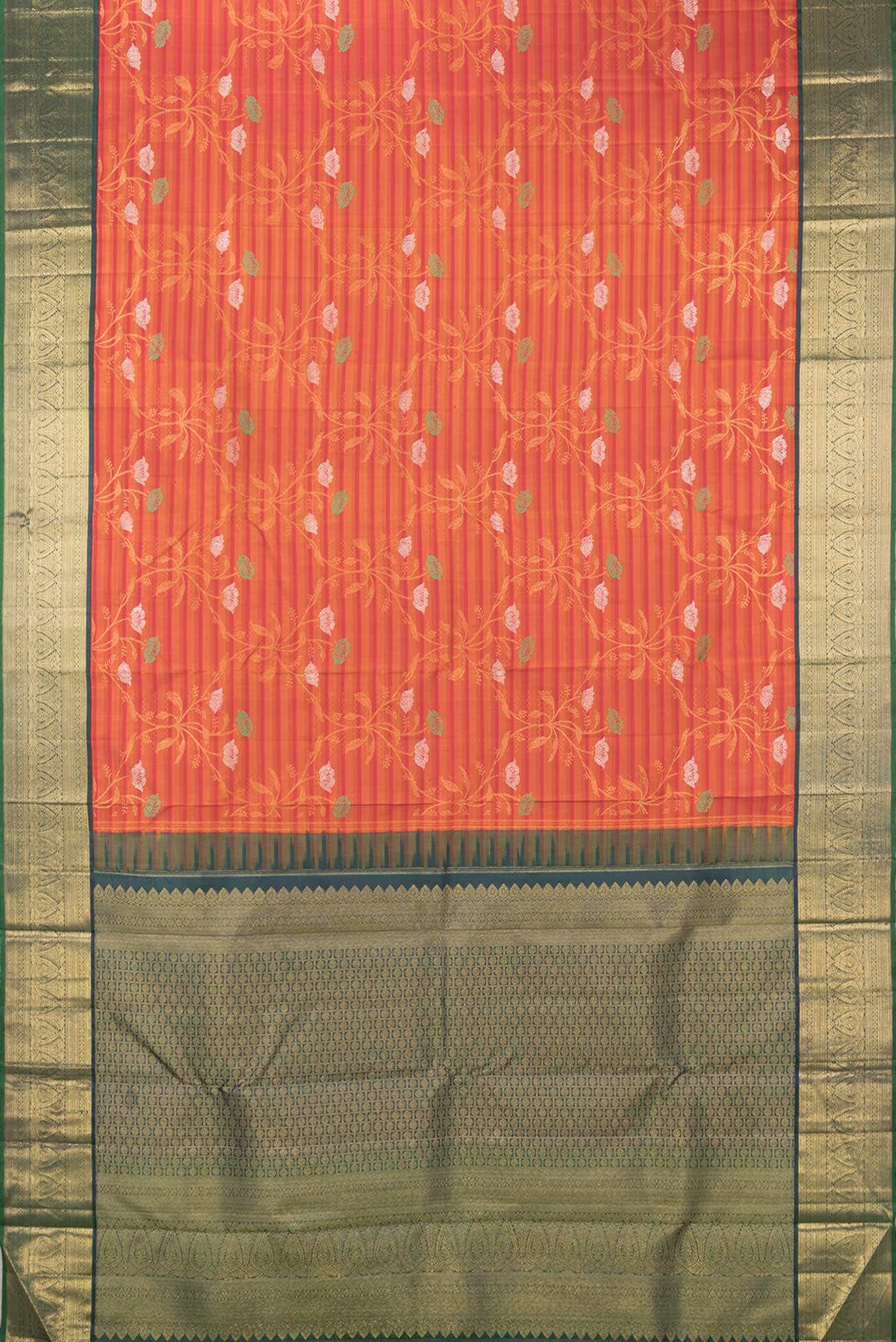 Pure Silk Pure Zari Orange Dual Tone Kanchipuram Saree