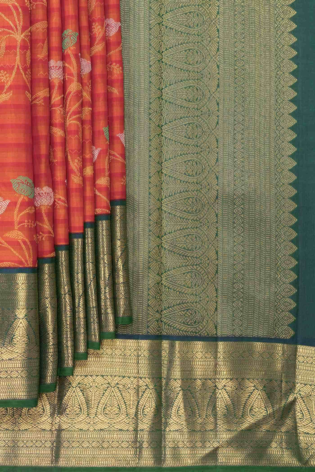 Pure Silk Pure Zari Orange Dual Tone Kanchipuram Saree