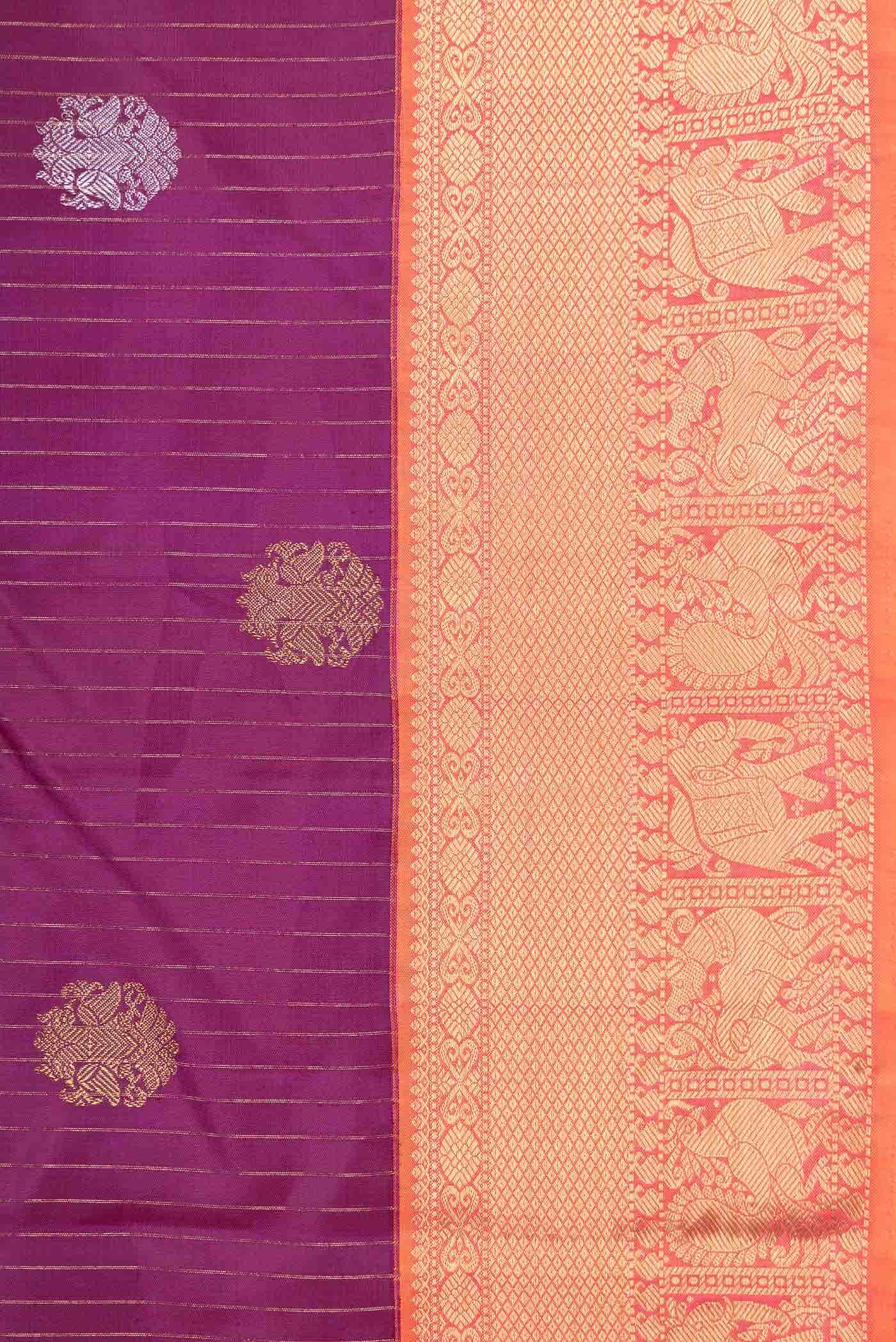 Pure Silk Pure Zari Purple Dual Tone Kanchipuram Saree