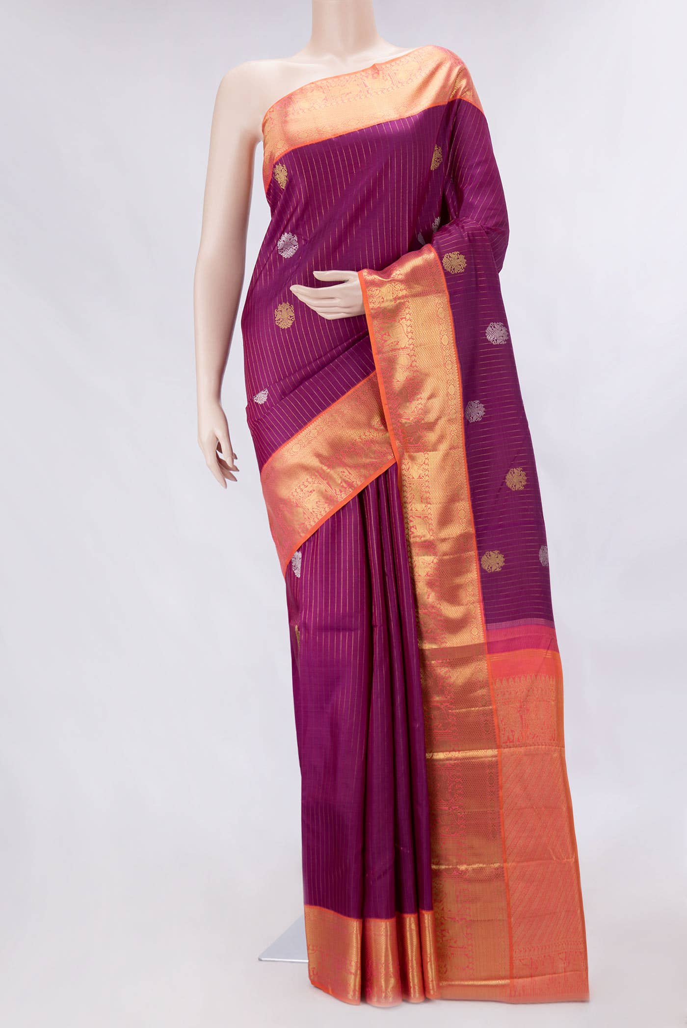 Pure Silk Pure Zari Purple Dual Tone Kanchipuram Saree