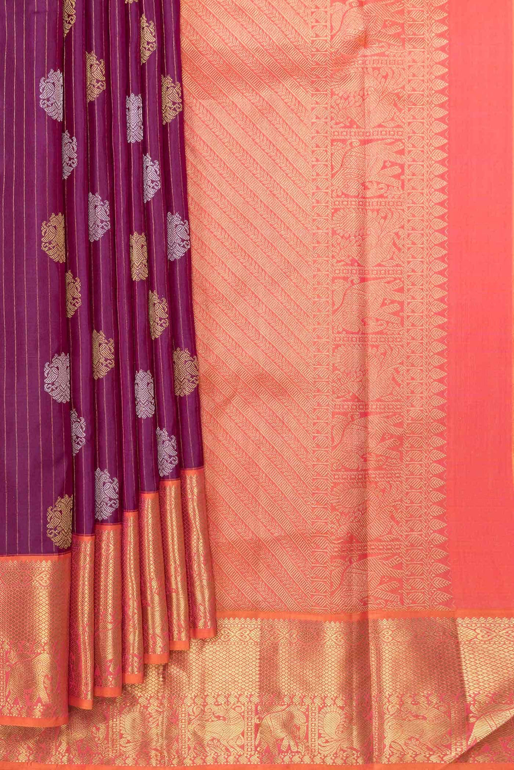 Pure Silk Pure Zari Purple Dual Tone Kanchipuram Saree