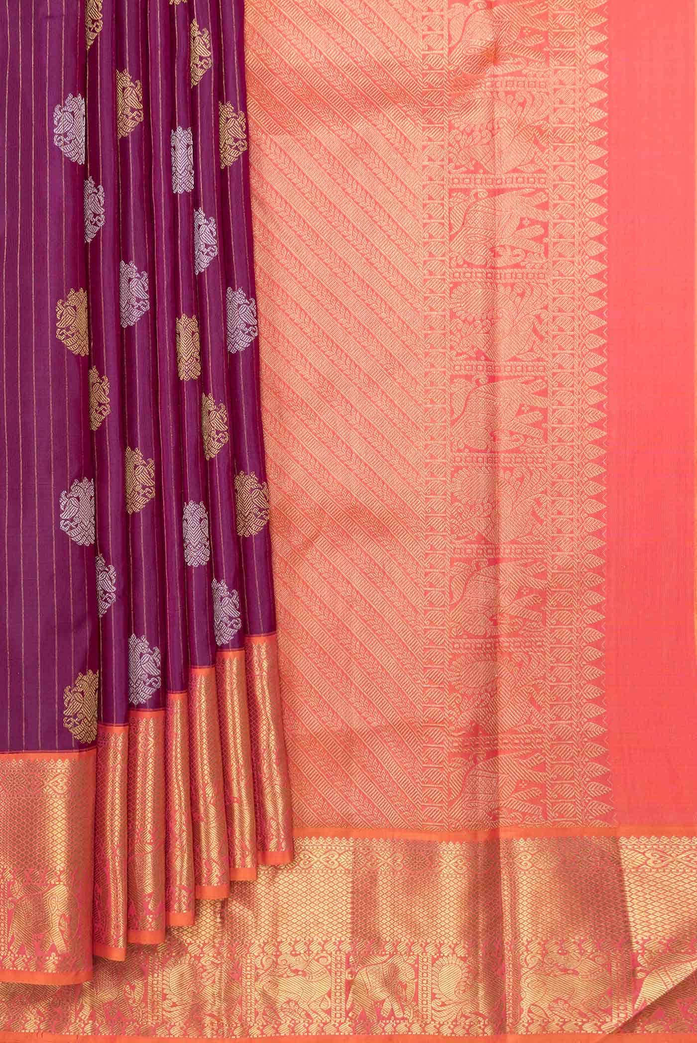 Pure Silk Pure Zari Purple Dual Tone Kanchipuram Saree