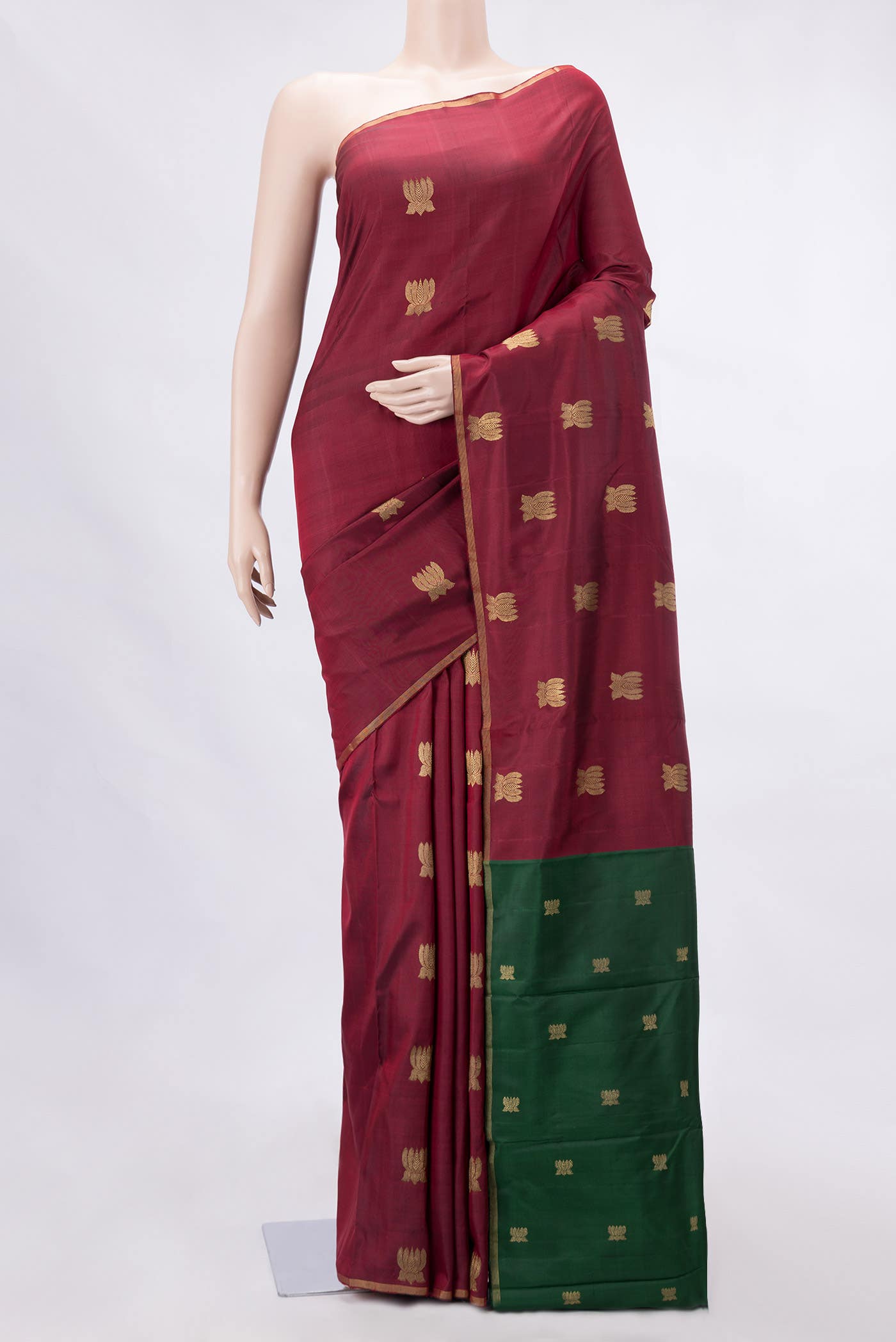 Pure Silk Pure Zari Maroon Dual Tone Kanchipuram Saree