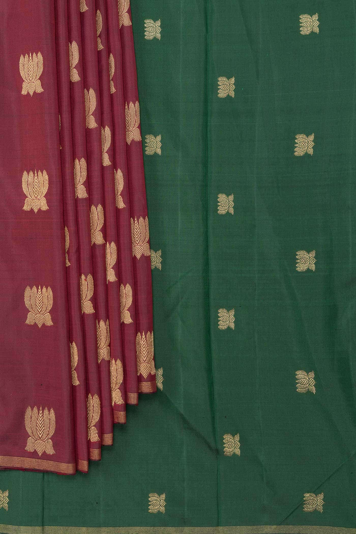 Pure Silk Pure Zari Maroon Dual Tone Kanchipuram Saree