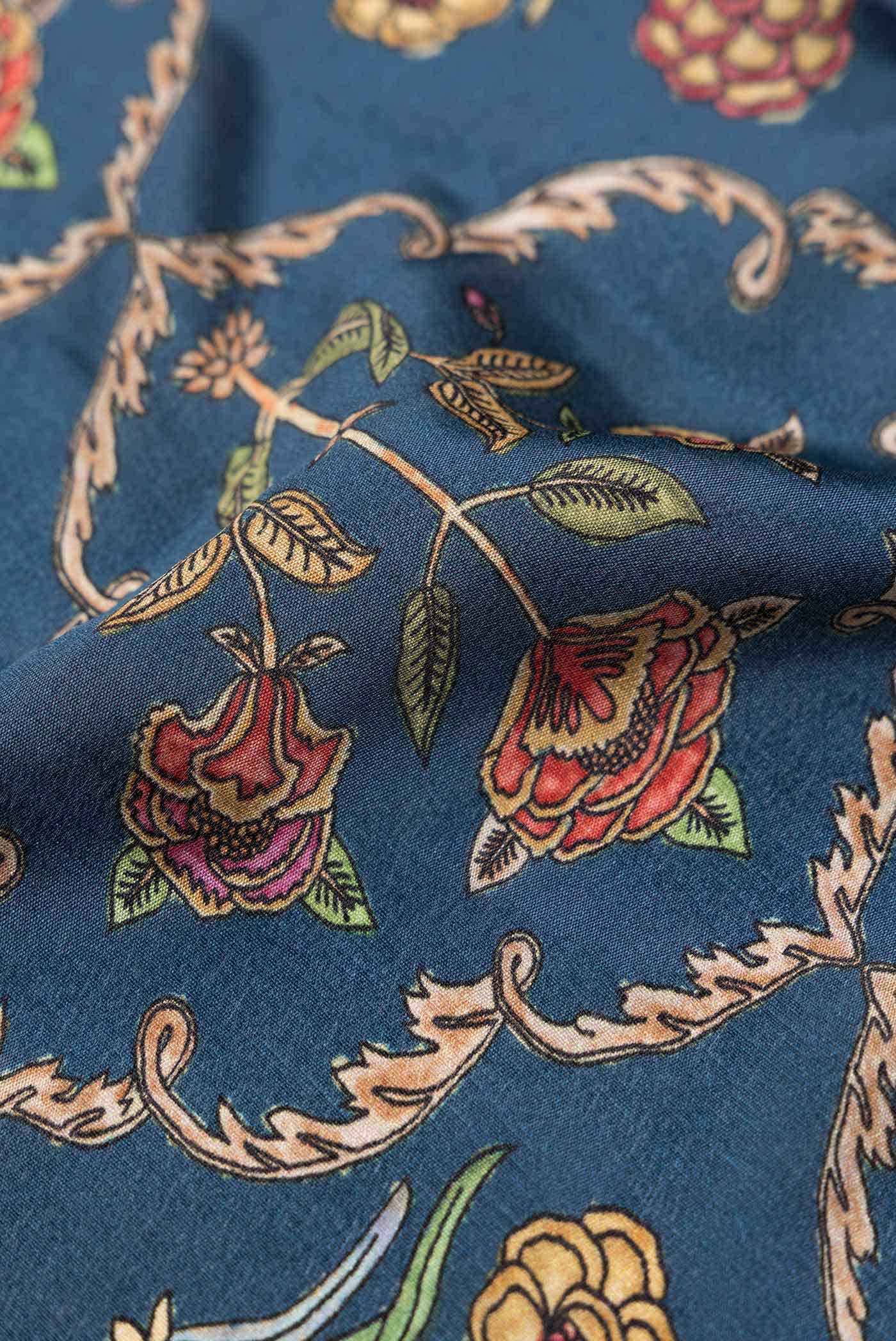 Blue Grey Mysore Crepe Saree
