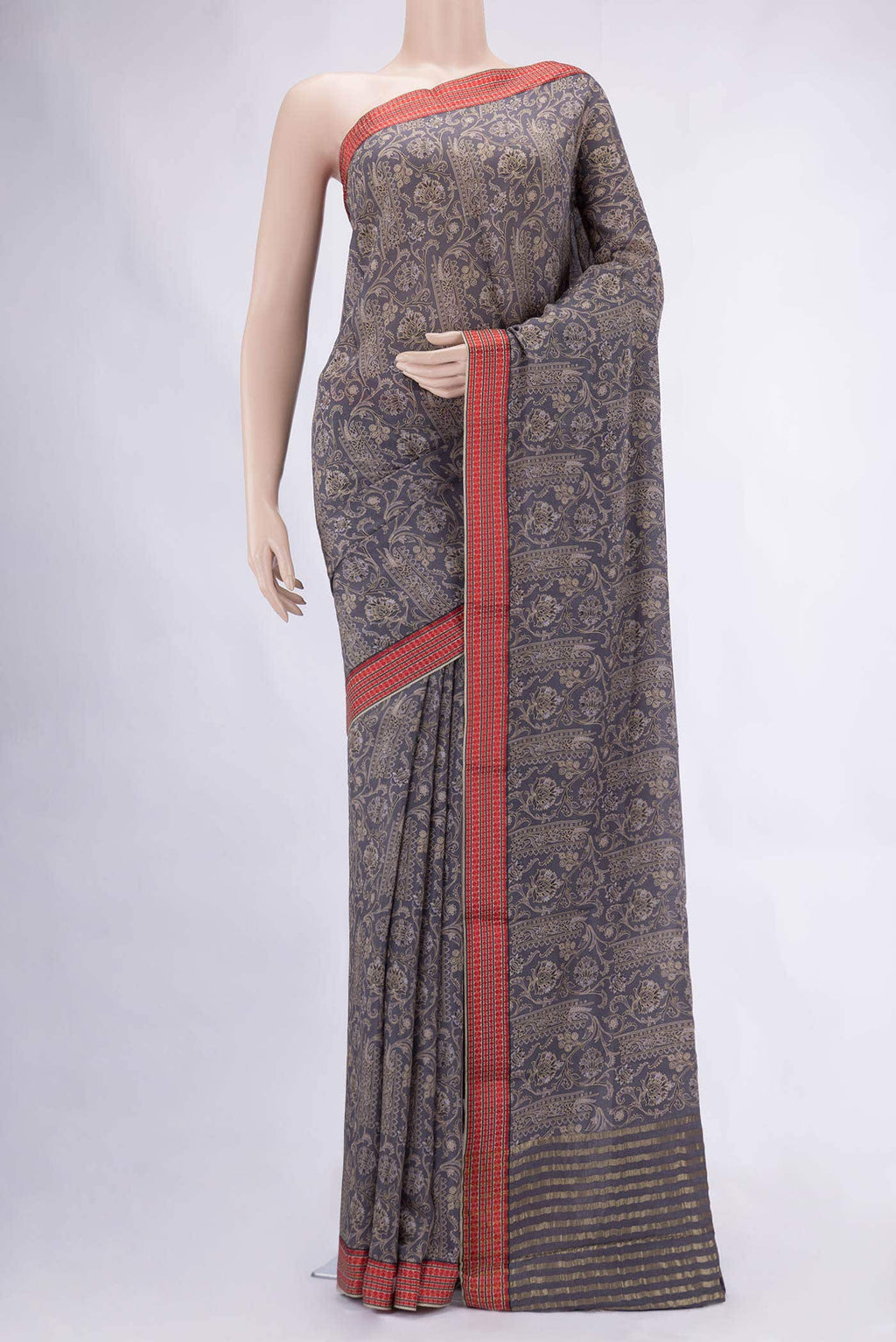 Grey Mysore Crepe Saree