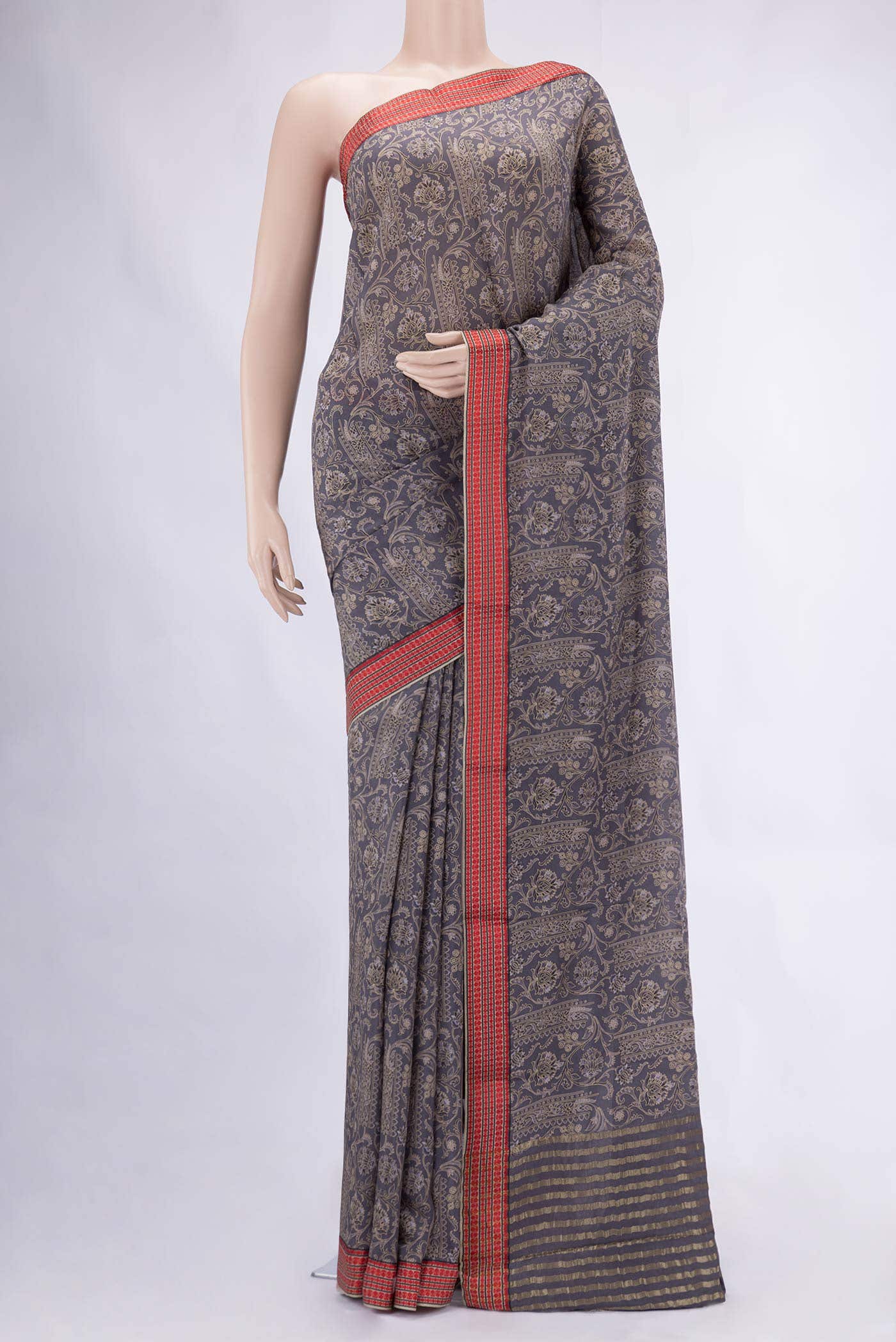 Grey Mysore Crepe Saree