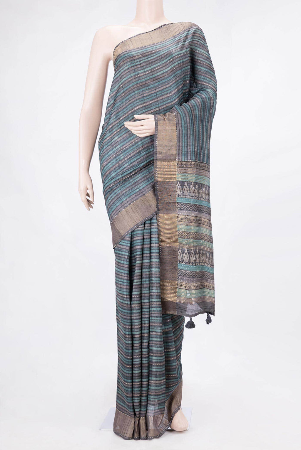 Grey Dual Tone Tussar Silk Saree