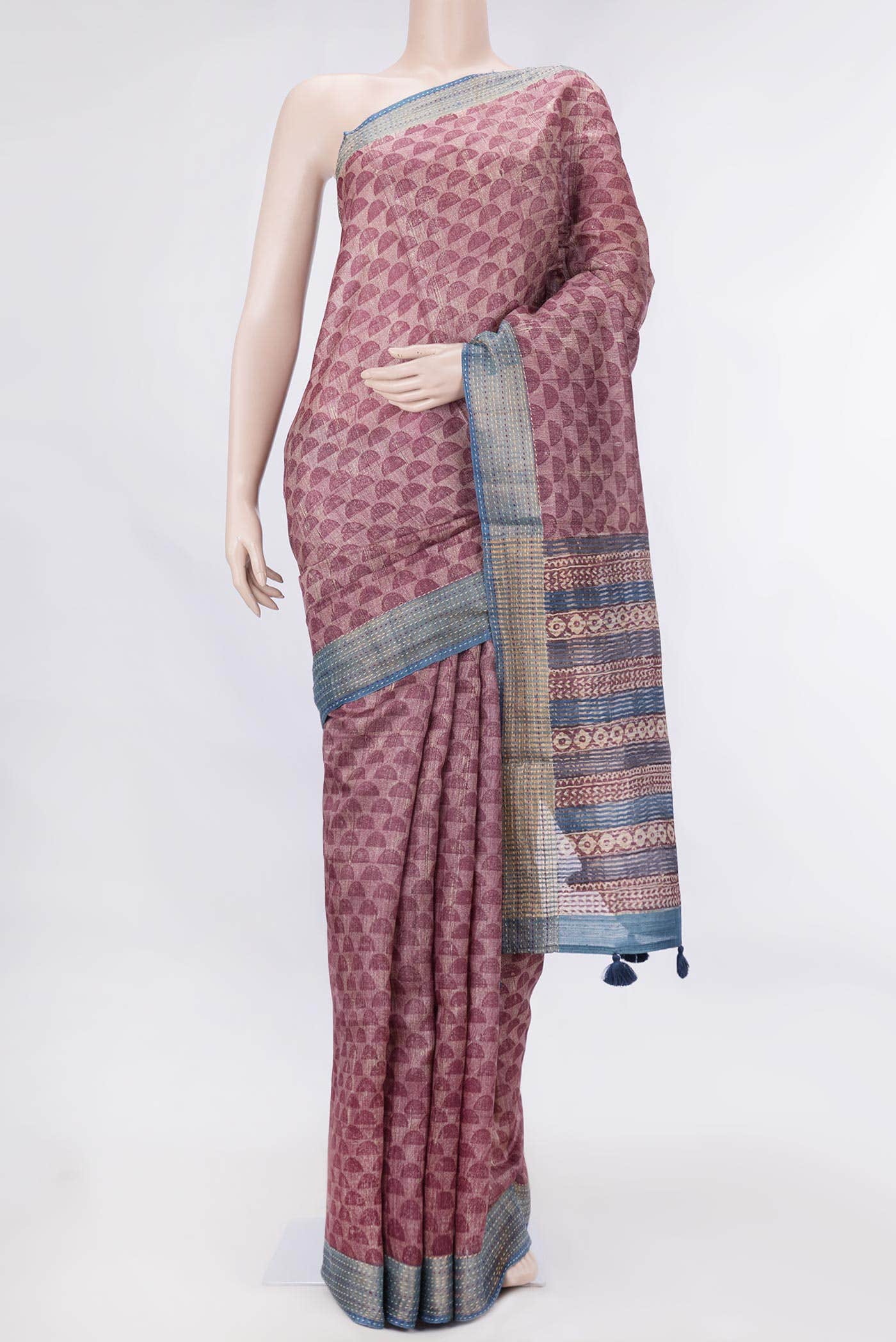 Burgundy Dual Tone Tussar Silk Saree